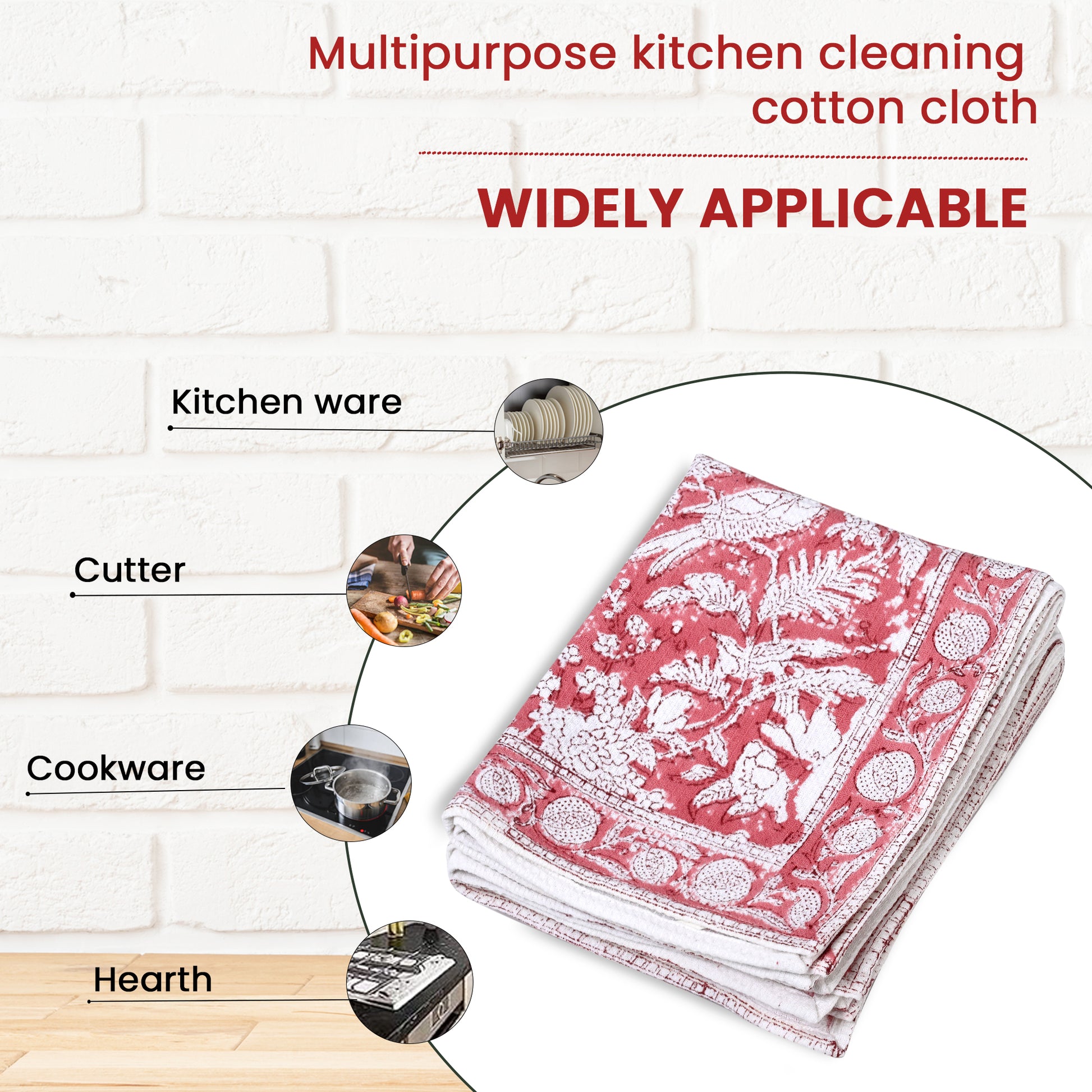 Hand Block Printed Waffle Kitchen Towels – Coral Pink