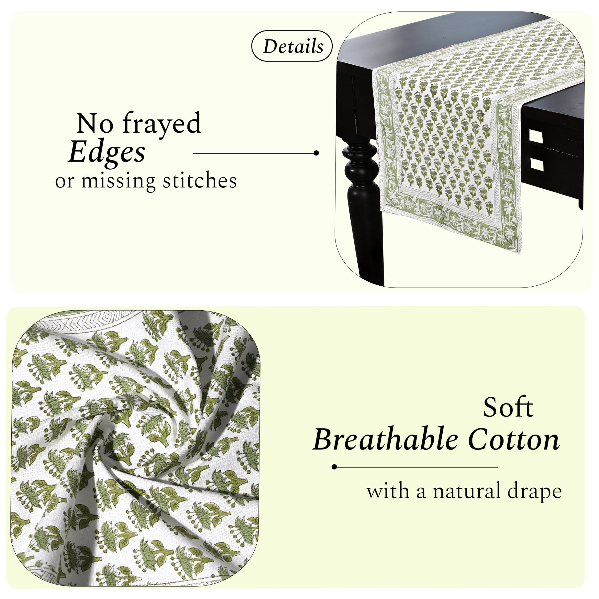 Cotton Block Print Table Runner - Emerald Green