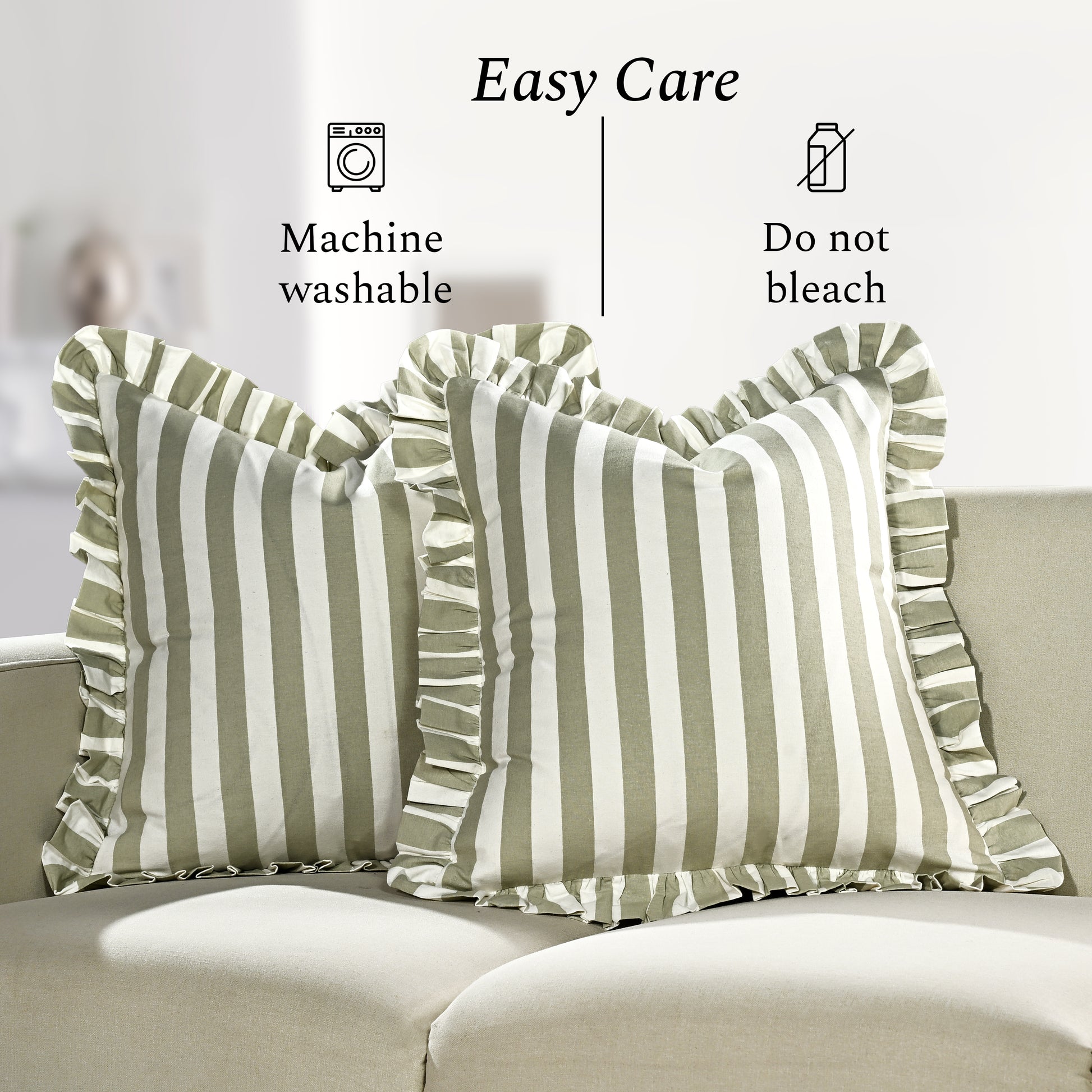 Grey Striped Ruffle Throw Pillow Covers