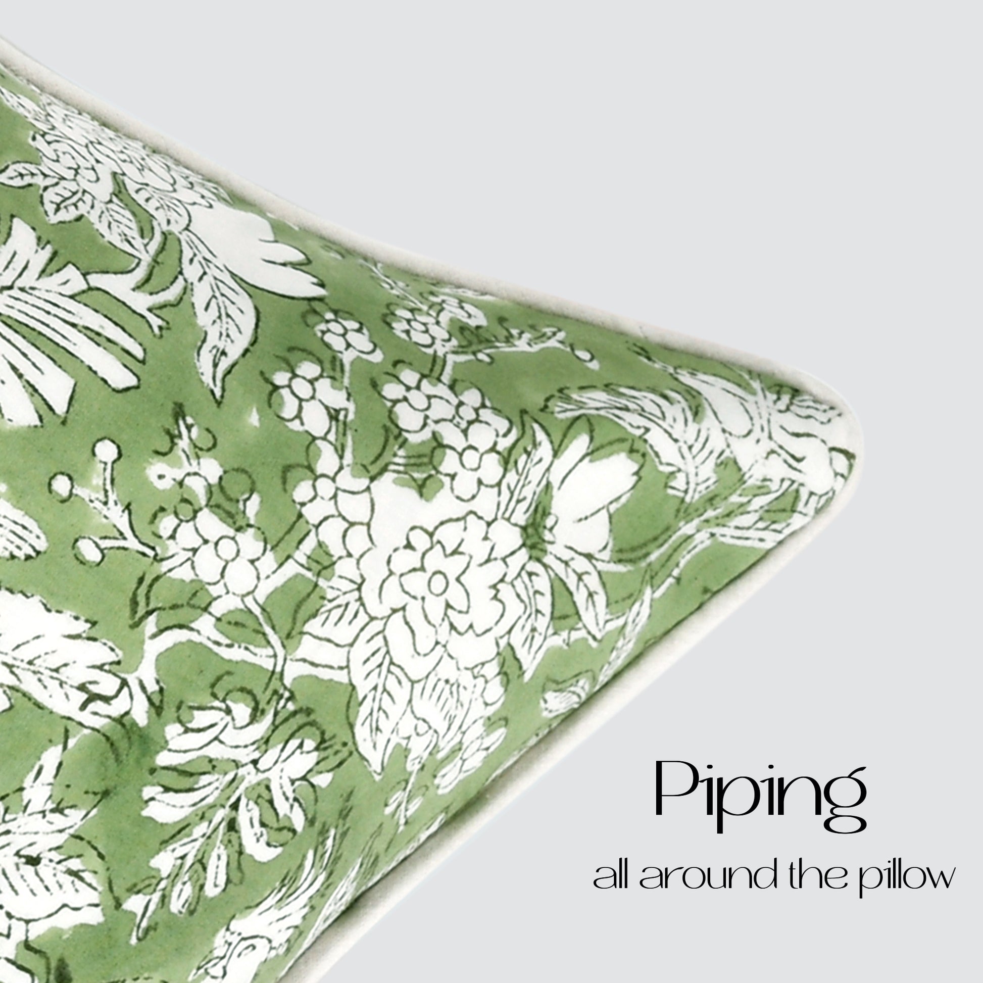 Cotton Piping Sham Cover - Olive Green