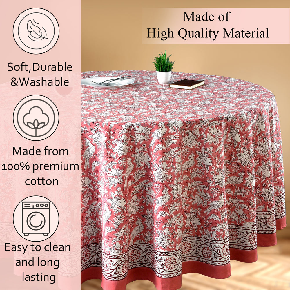 red and white floral round 100% cotton tablecloth