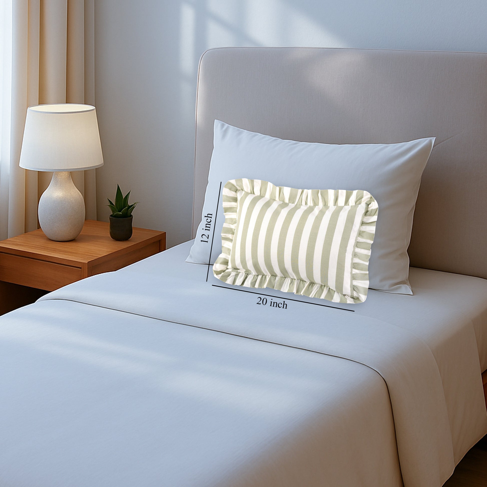 Grey Striped Cotton Ruffle Sham Cover