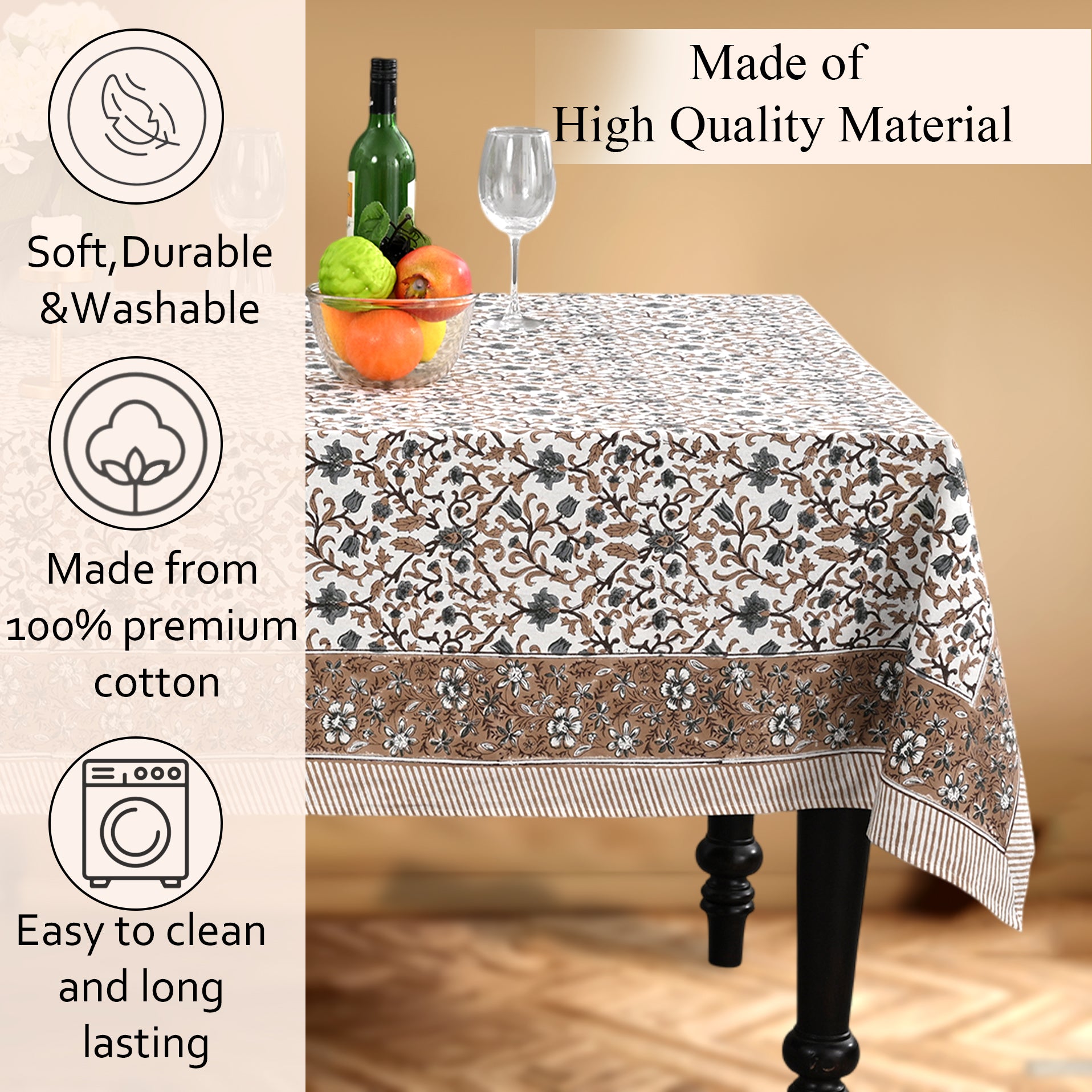 Cotton Block Print Tablecloth – Autumn Vine