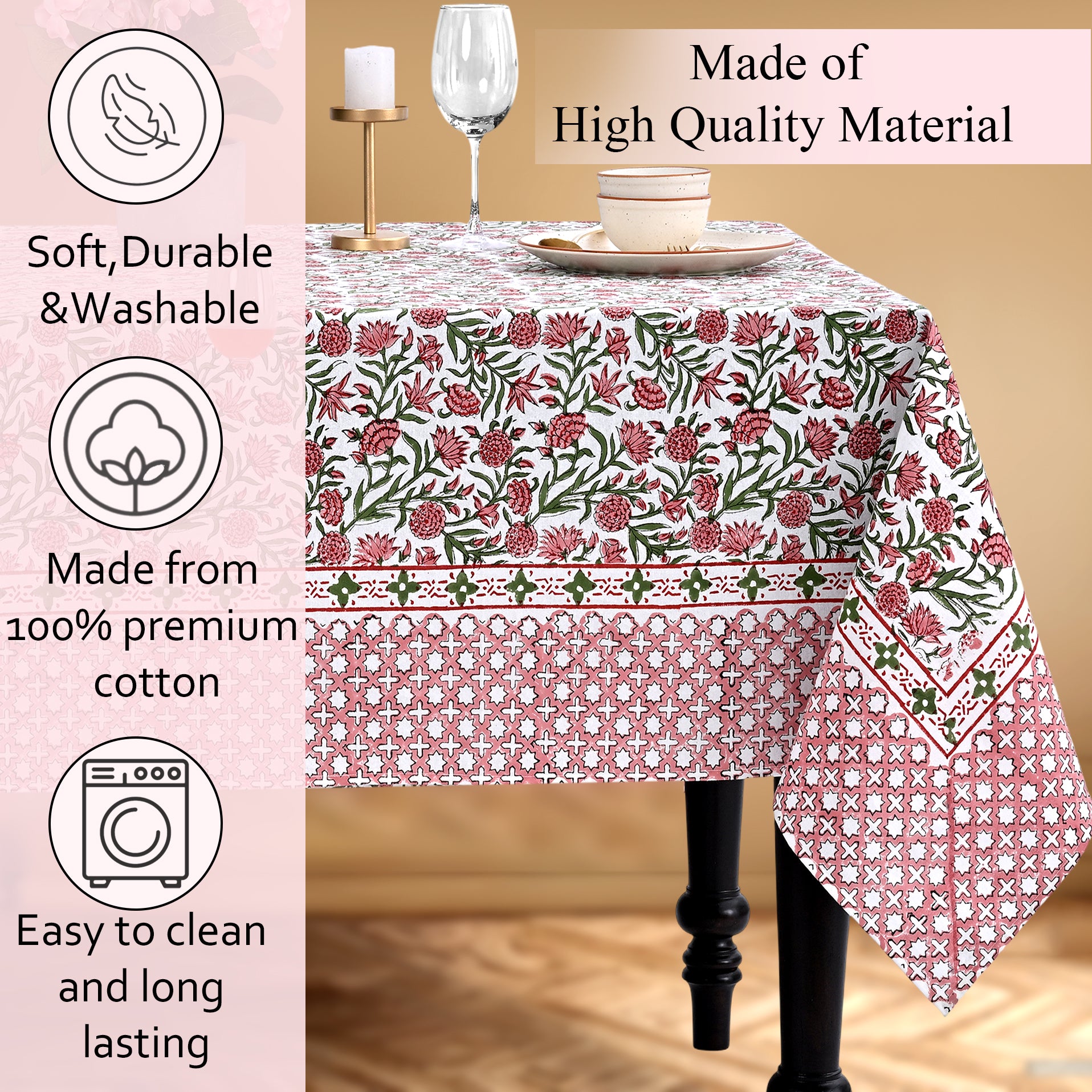 Red Garnet 100% Cotton Tablecloth on Farmhouse Table