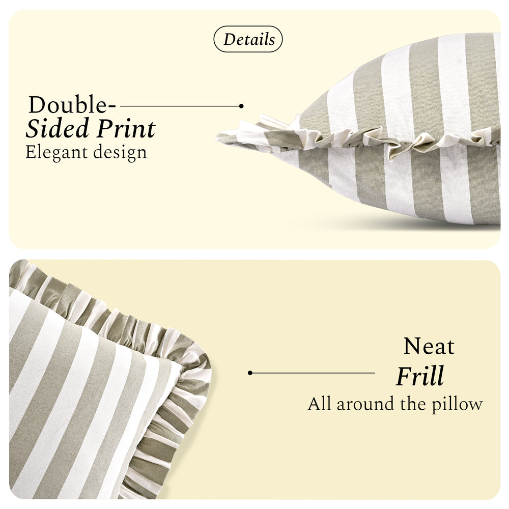 Grey Striped Ruffle Throw Pillow Covers