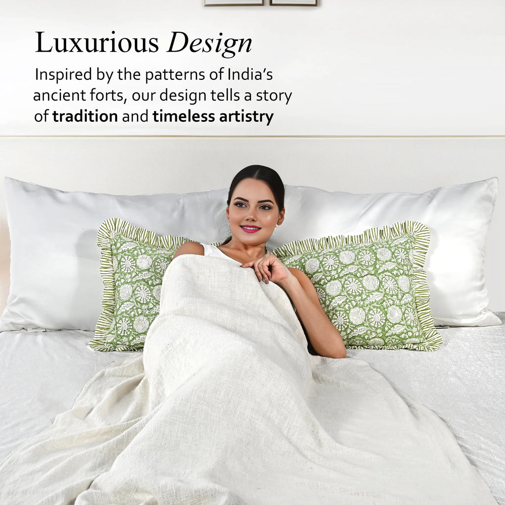 Cotton Ruffle Sham Cover - Olive Bloom