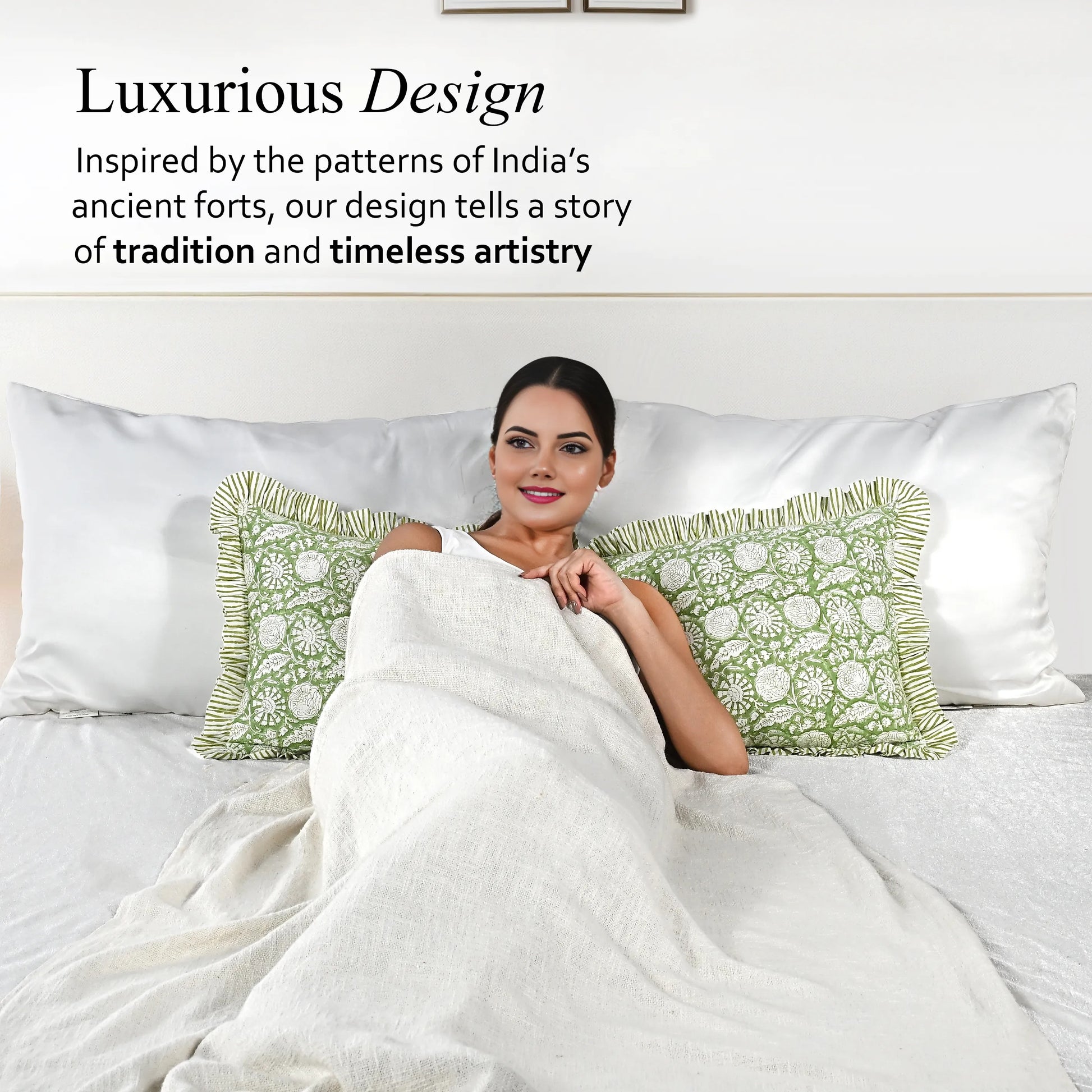 Cotton Ruffle Sham Cover - Olive Bloom