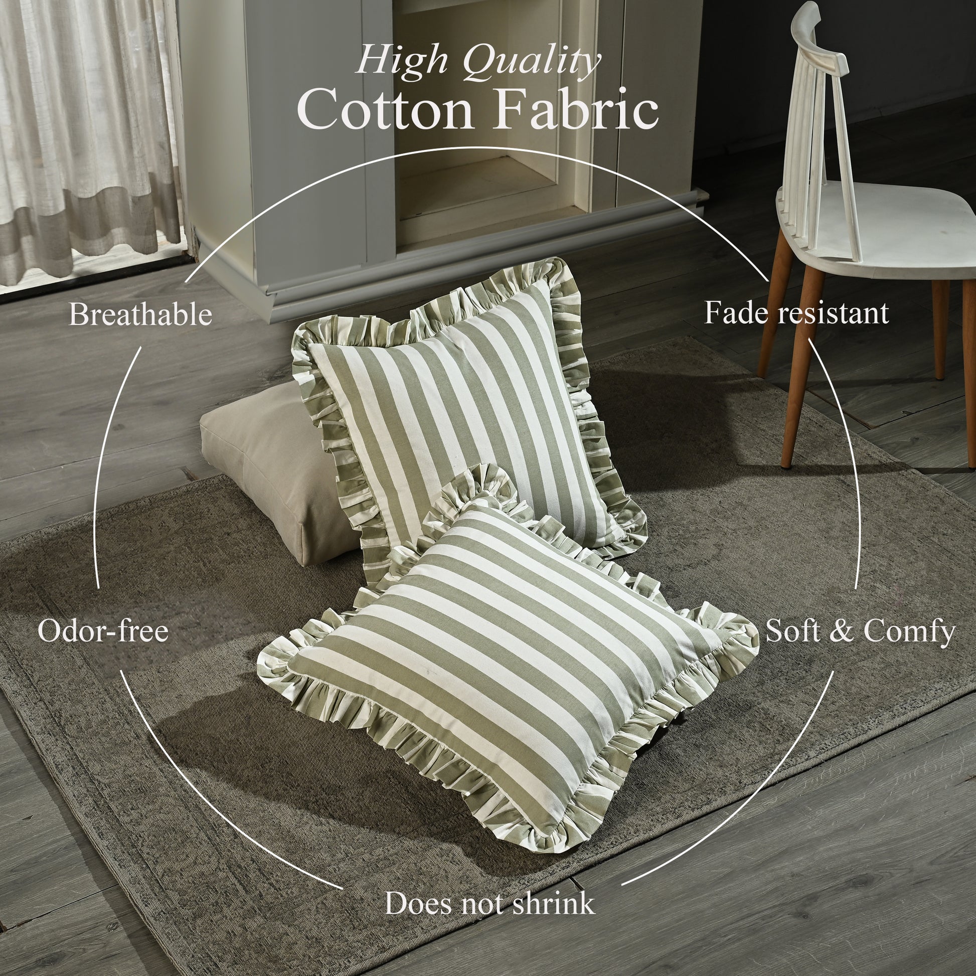 Grey Striped Ruffle Throw Pillow Covers