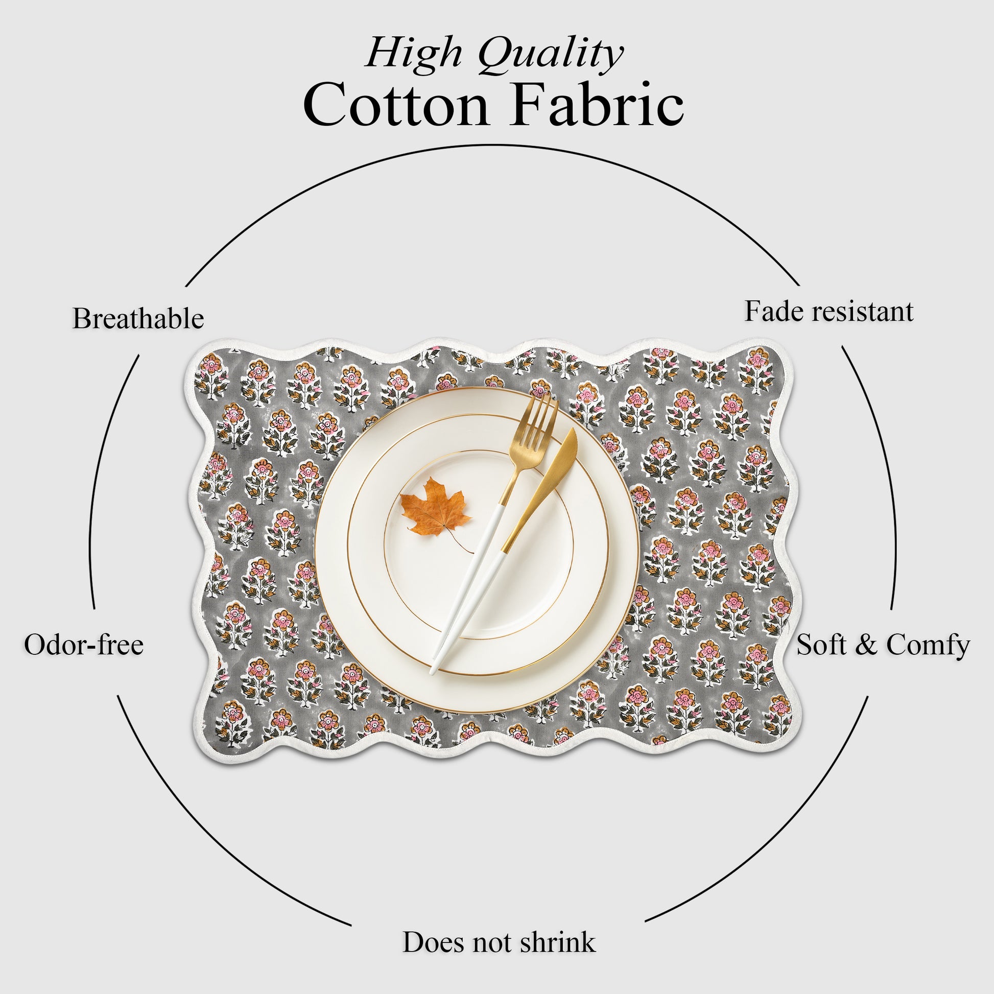 Rectangle 100% Cotton Reversible Placemat Set – Labra Grey