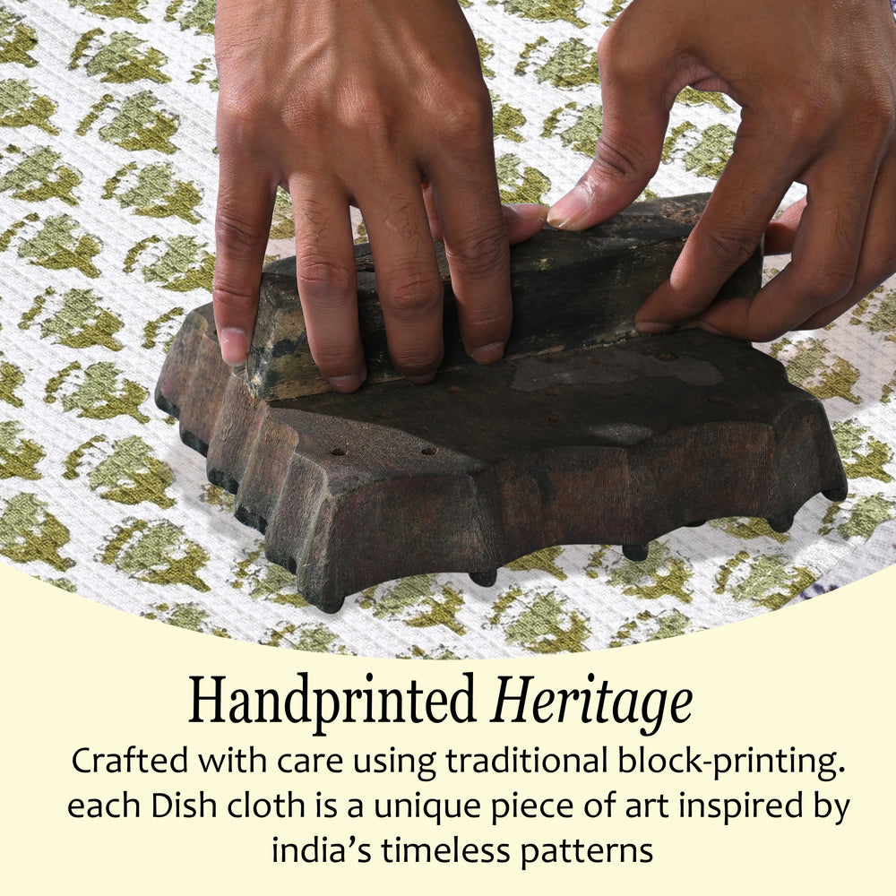Hand Block Printed Waffle Kitchen Towels – Emerald Green
