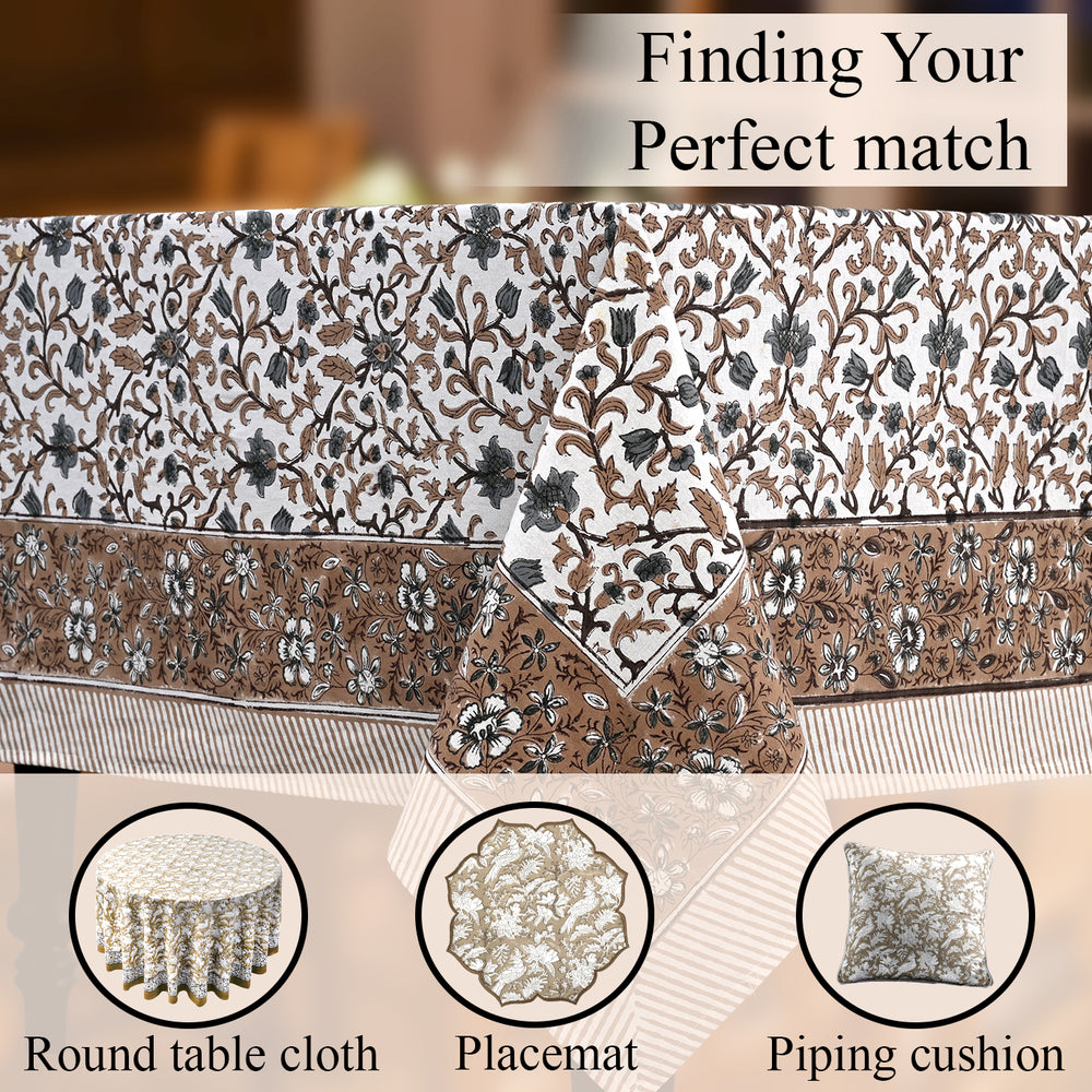 Cotton Block Print Tablecloth – Autumn Vine