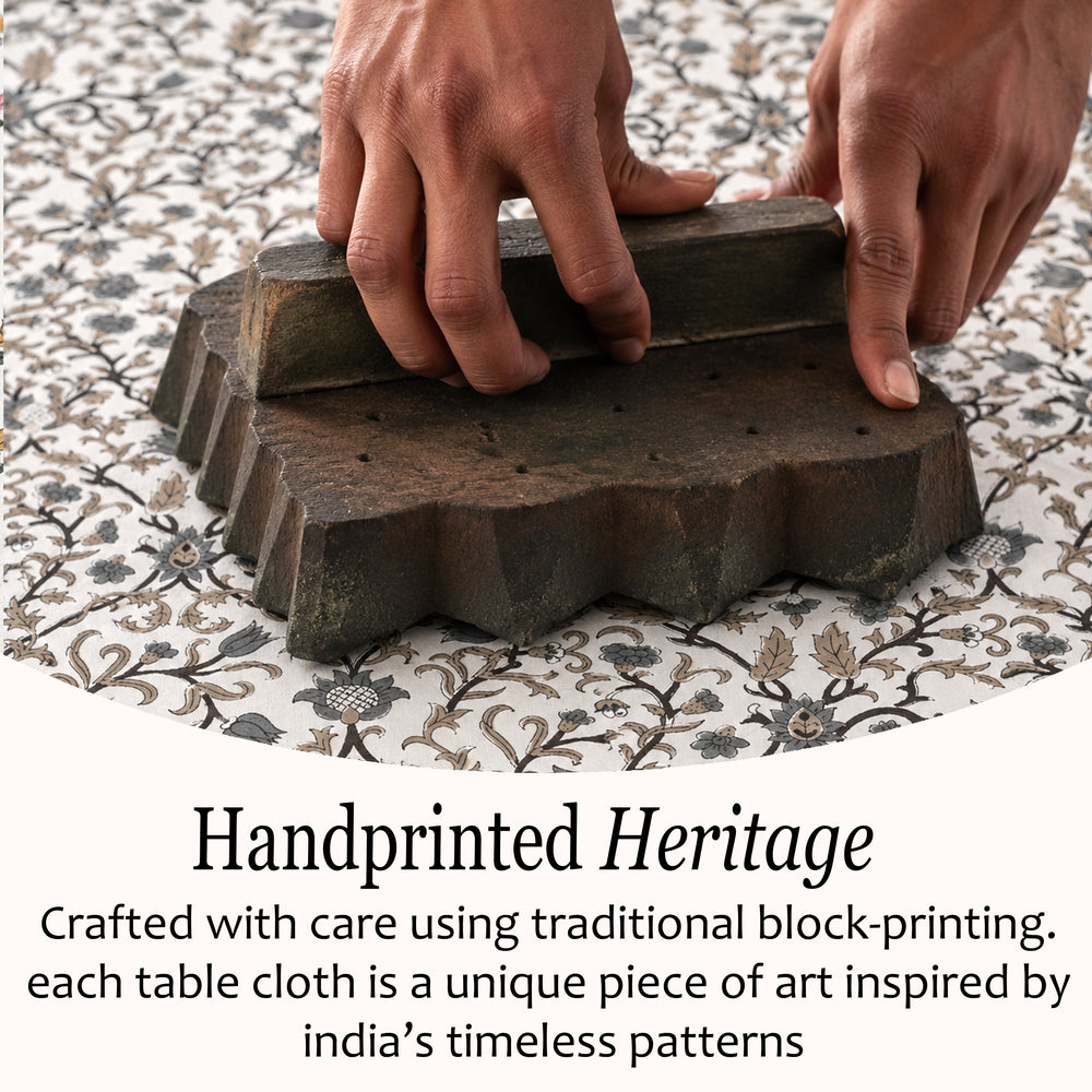 Round Block Print Tablecloth – Autumn Vine