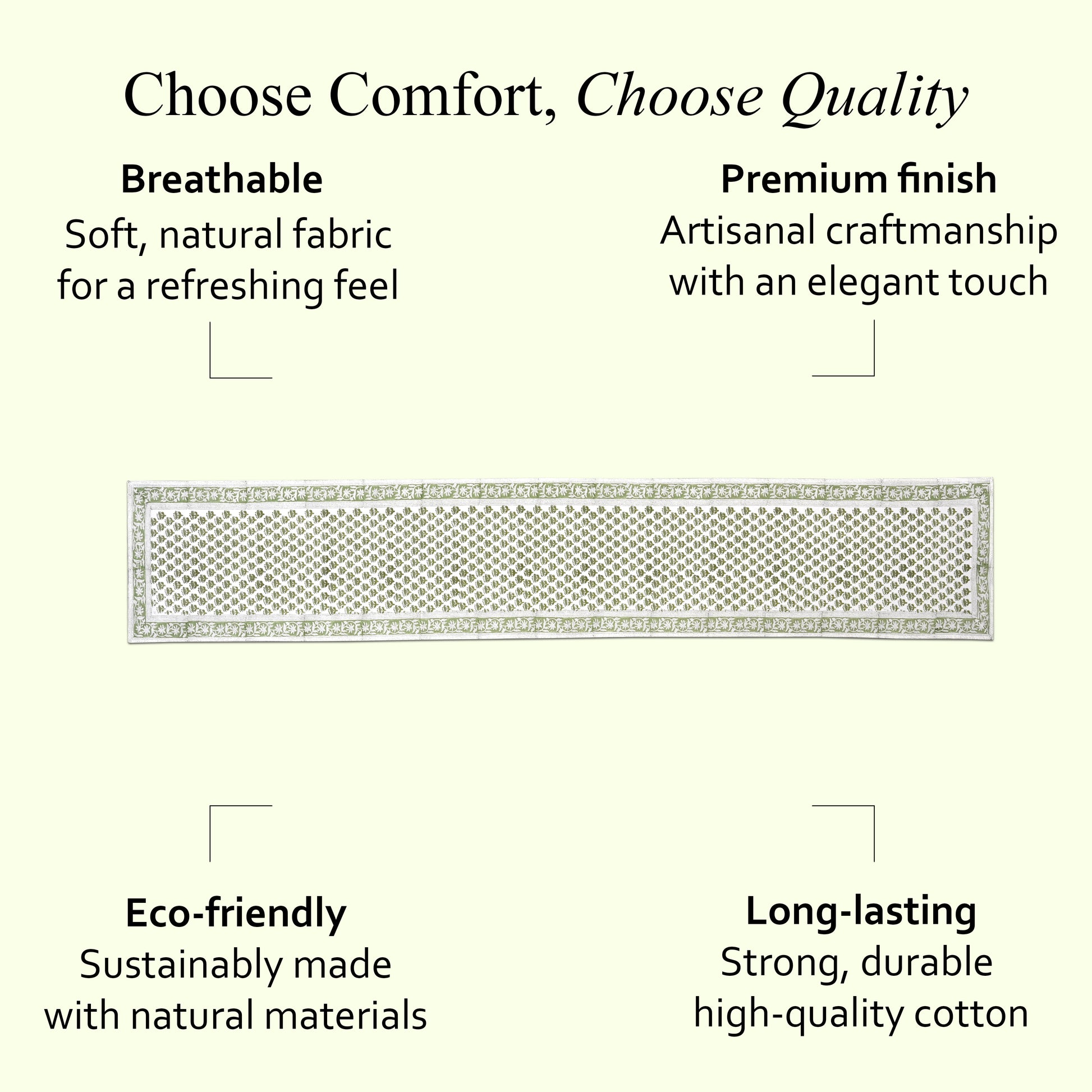 Cotton Block Print Table Runner - Emerald Green