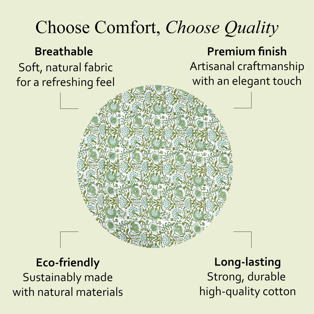 green floral round tablecloth on round family dinner table