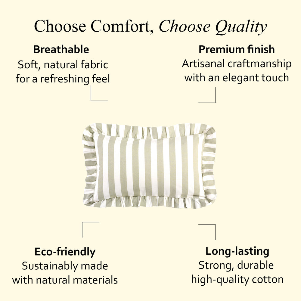 Grey Striped Cotton Ruffle Sham Cover