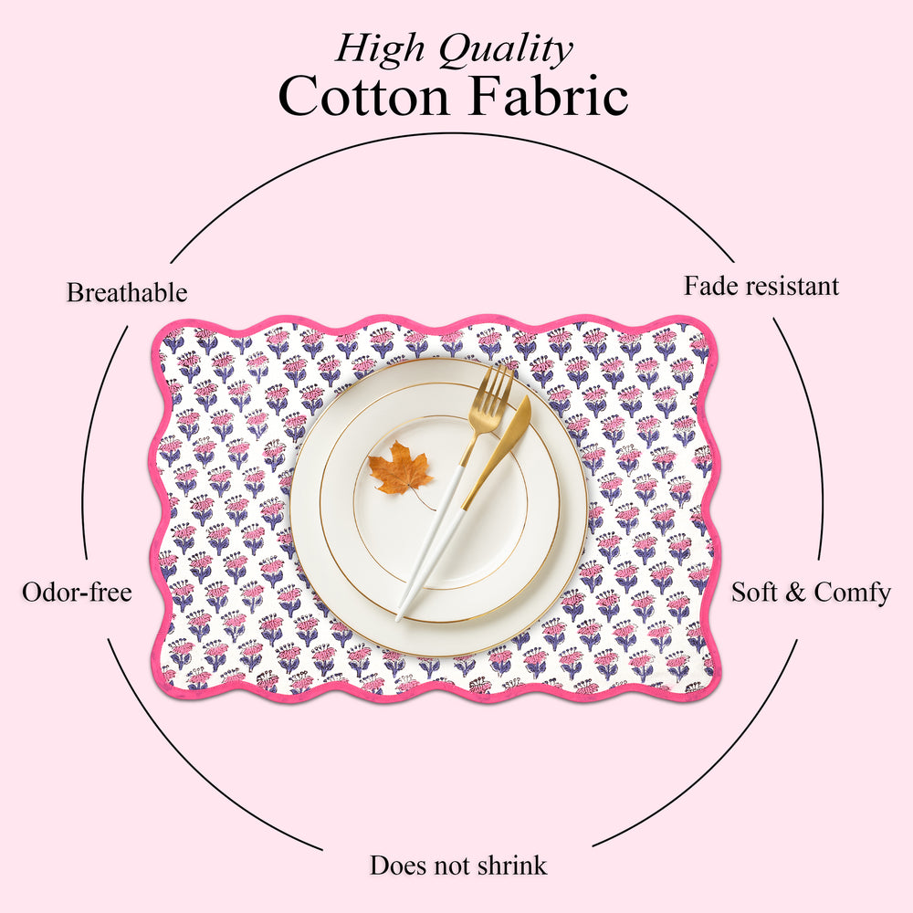 Rectangle 100% Cotton Reversible Placemat Set – Pink Sapphire