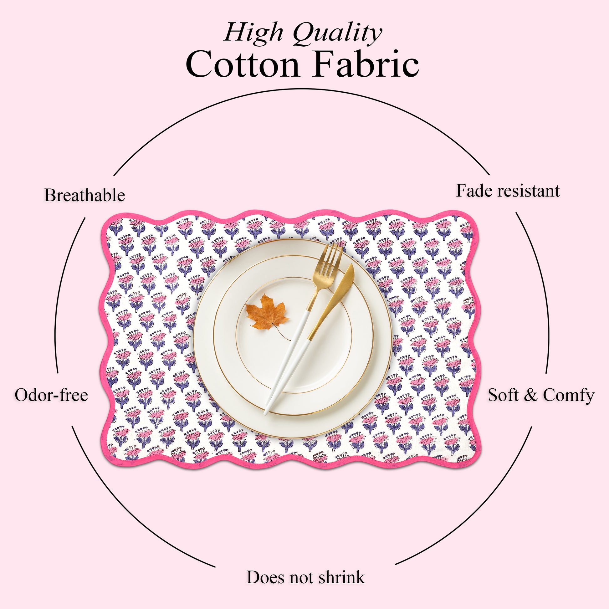 Rectangle 100% Cotton Reversible Placemat Set – Pink Sapphire