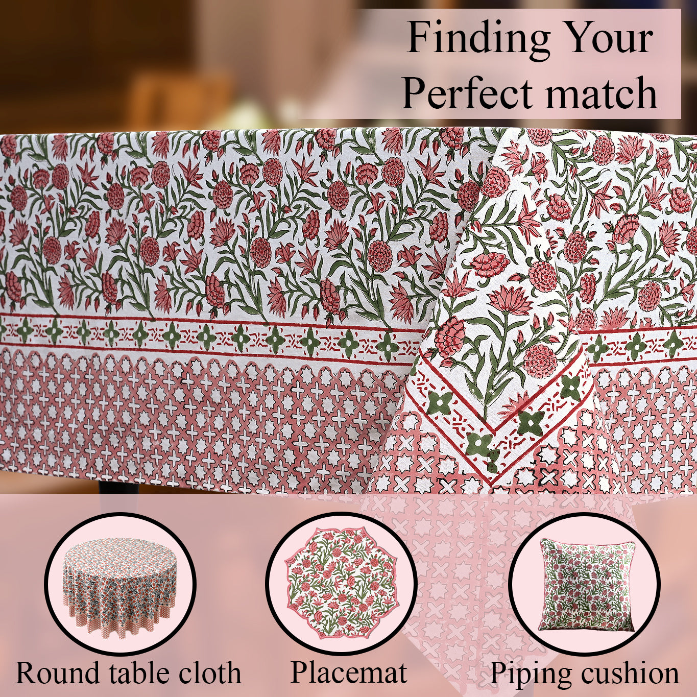 Red Garnet 100% Cotton Tablecloth on Farmhouse Table