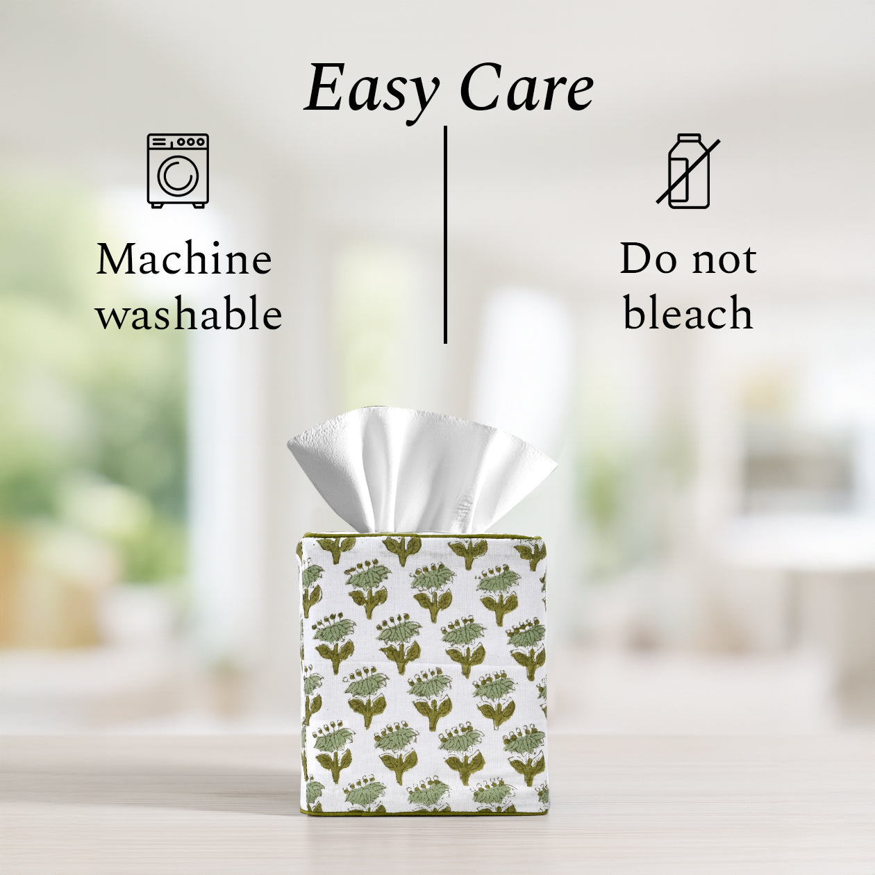 100% Cotton Hand Block Printed Tissue Box Cover - Emerald Green