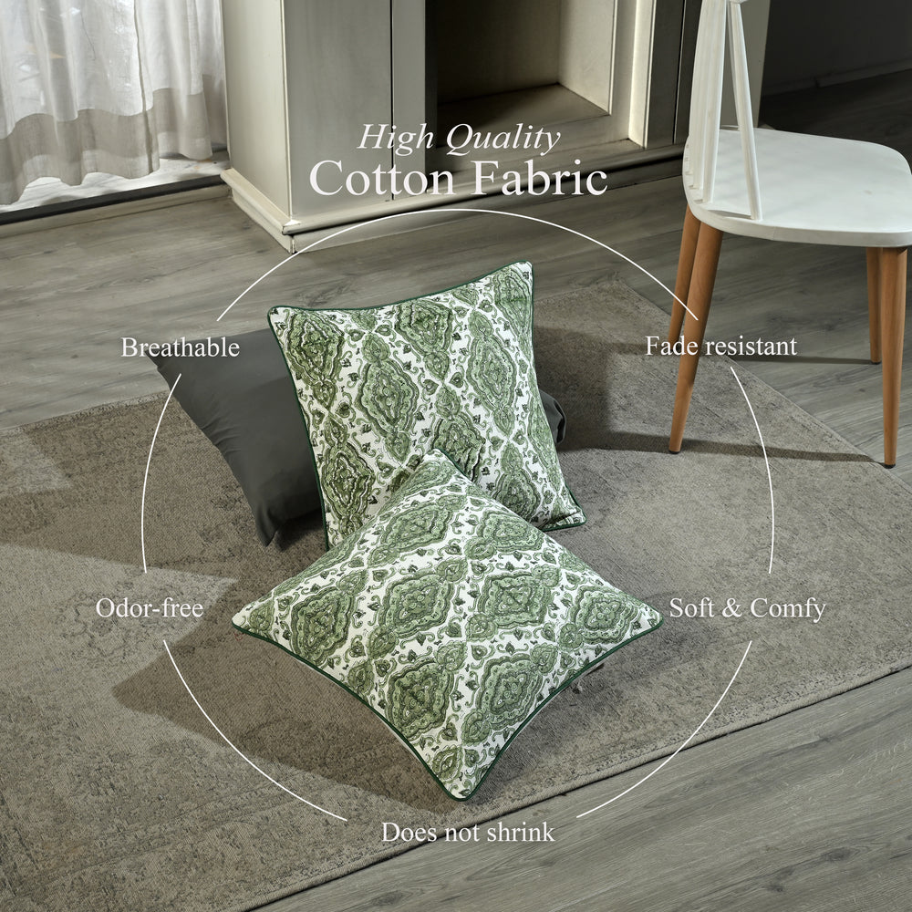 Boho Cotton Pillow Covers - Laurel Green (Set of 2)