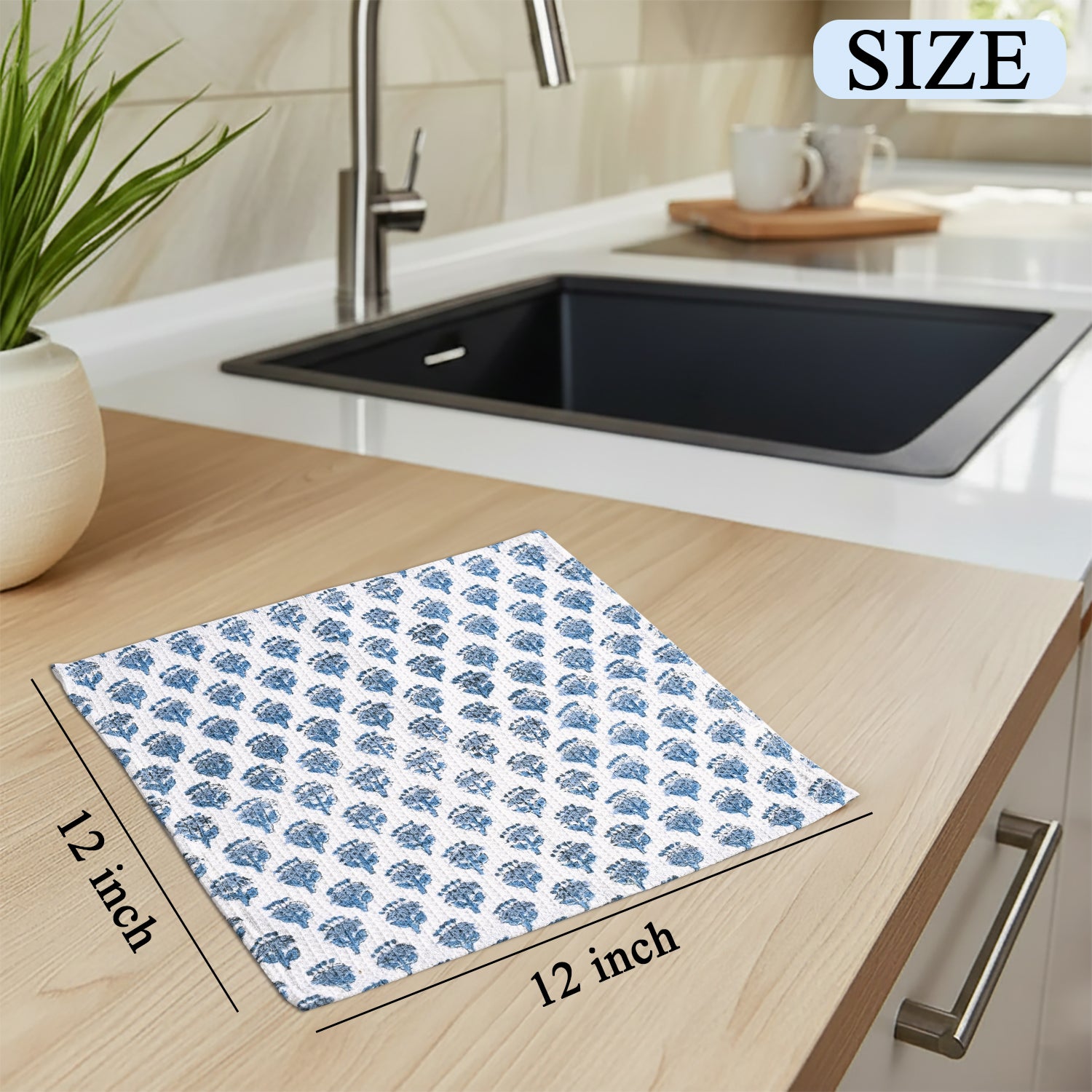 Hand Block Printed Waffle Kitchen Towels – Apatite Blue