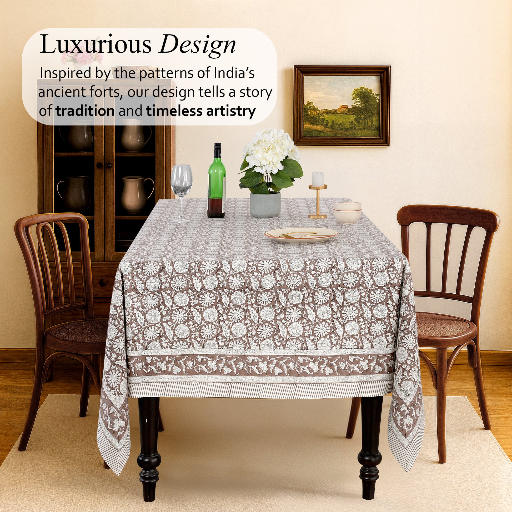 Cotton Block Print Tablecloth – Rustic Brown