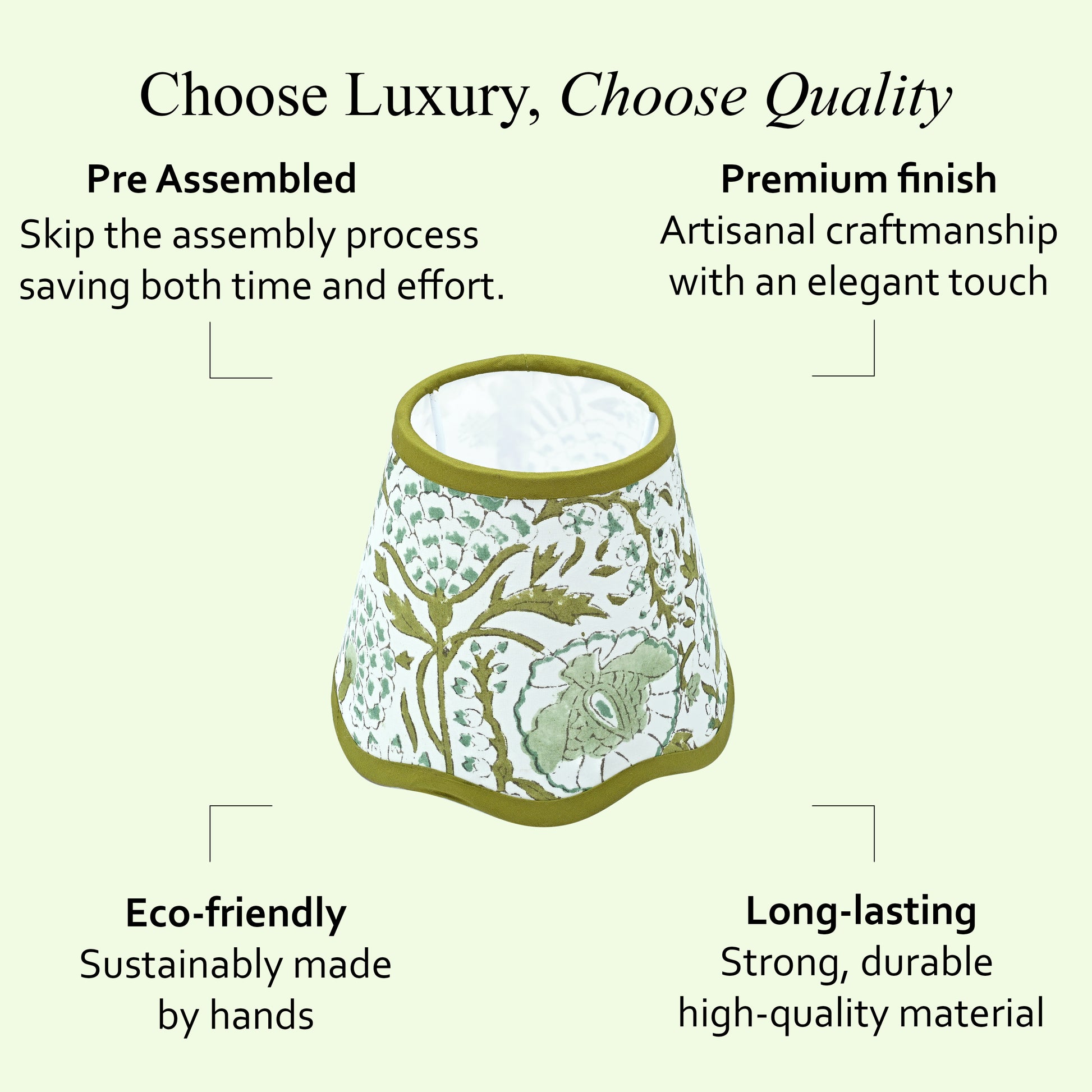 Hand Block Printed Cotton Lampshade – Scallop Floral Agate Green