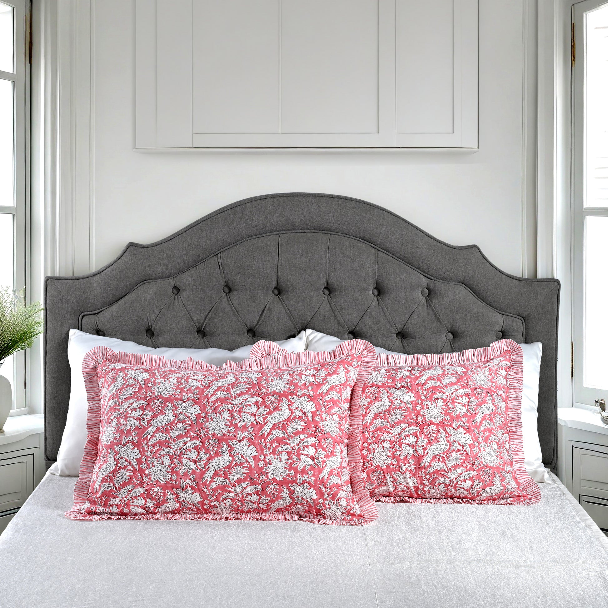 Lumbar Ruffle Pillow Covers -  Coral Pink