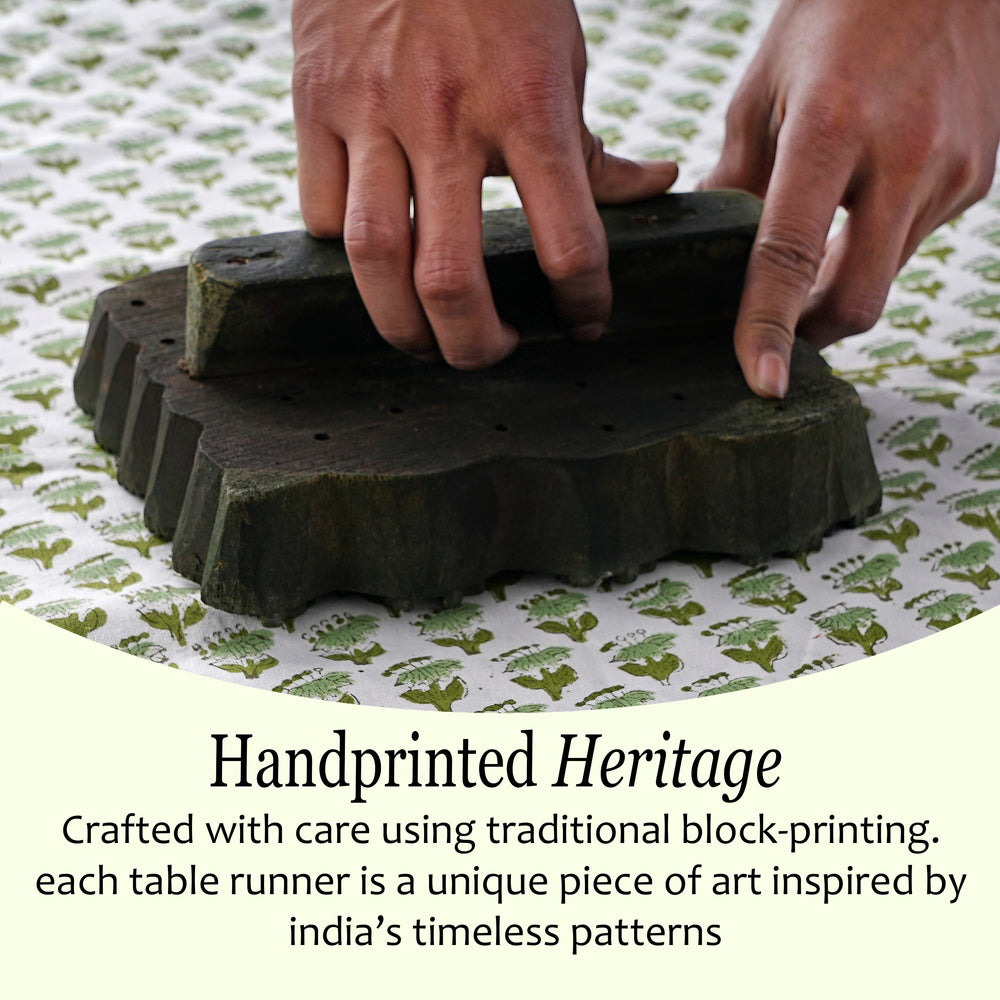 Cotton Block Print Table Runner - Emerald Green