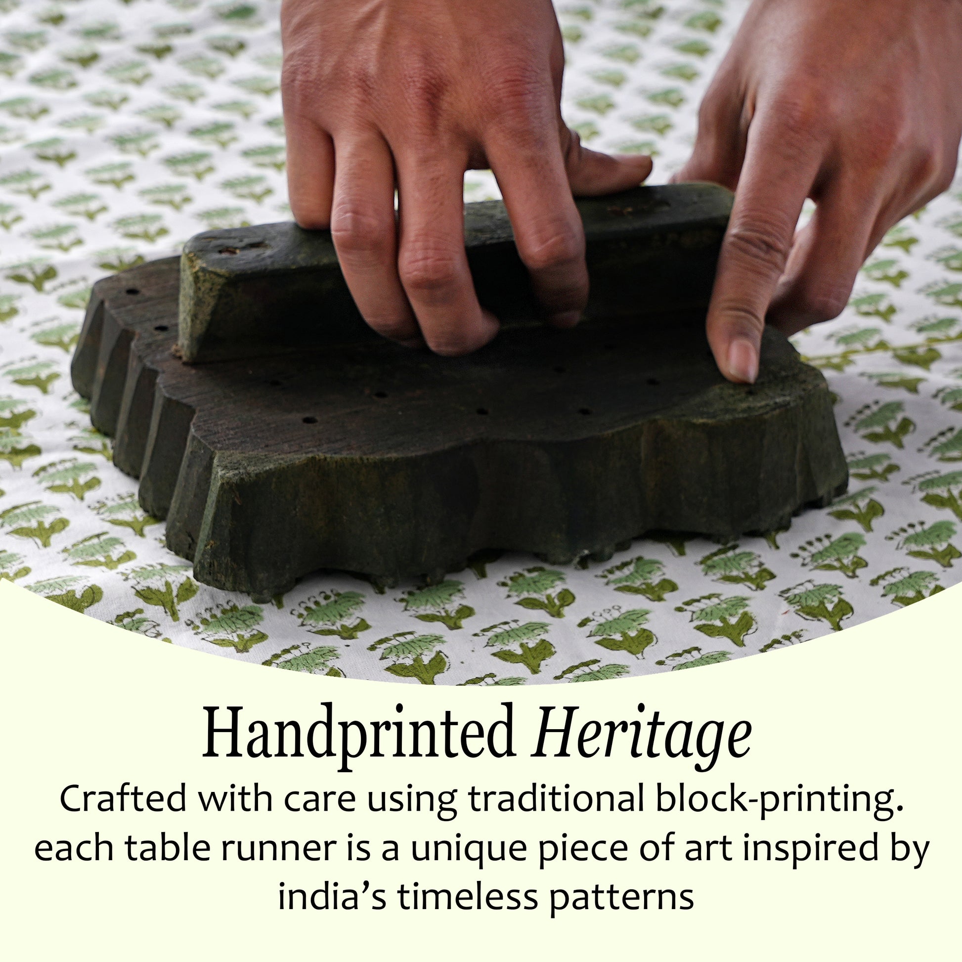 Cotton Block Print Table Runner - Emerald Green