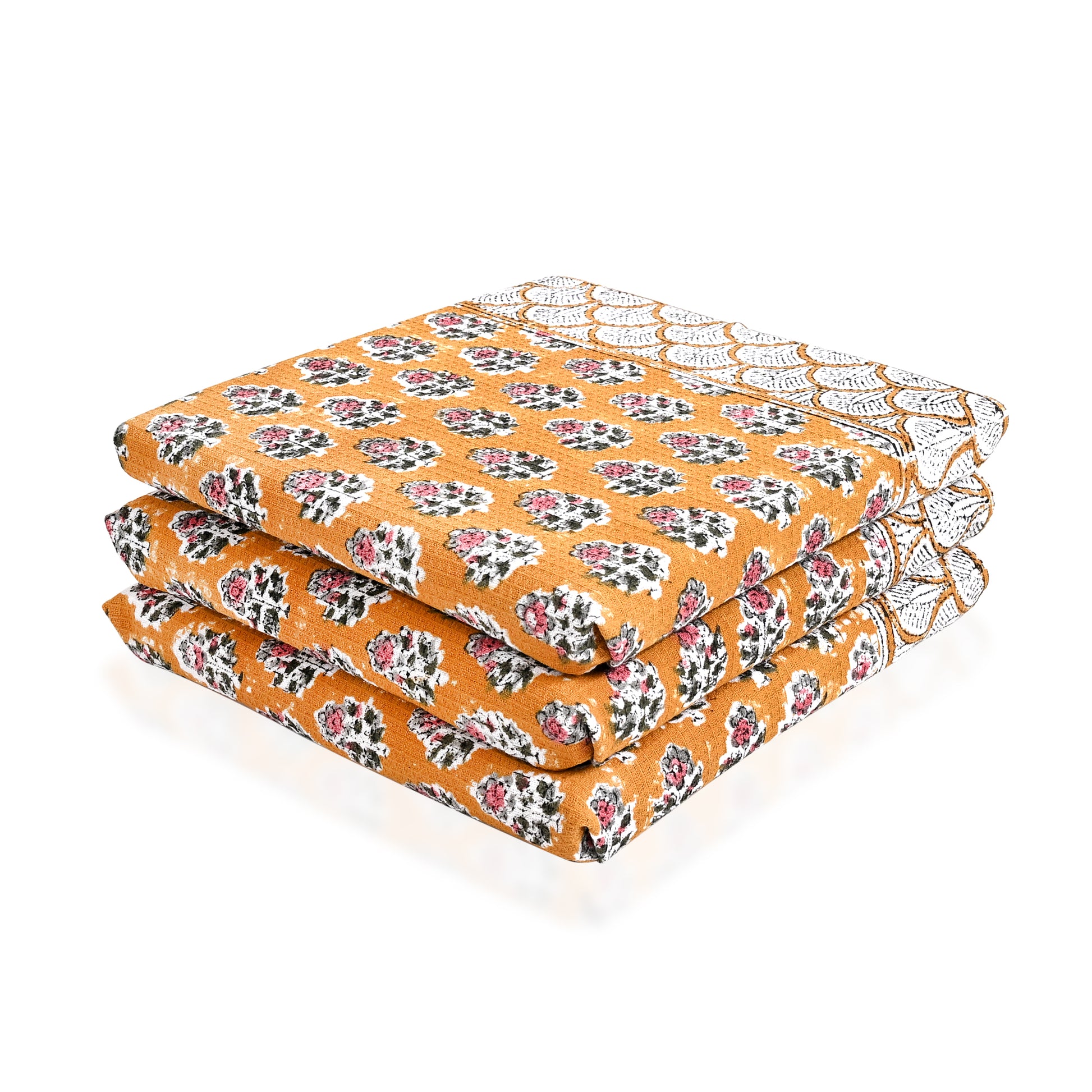 Hand Block Printed Waffle Kitchen Towels – Citrine Yellow