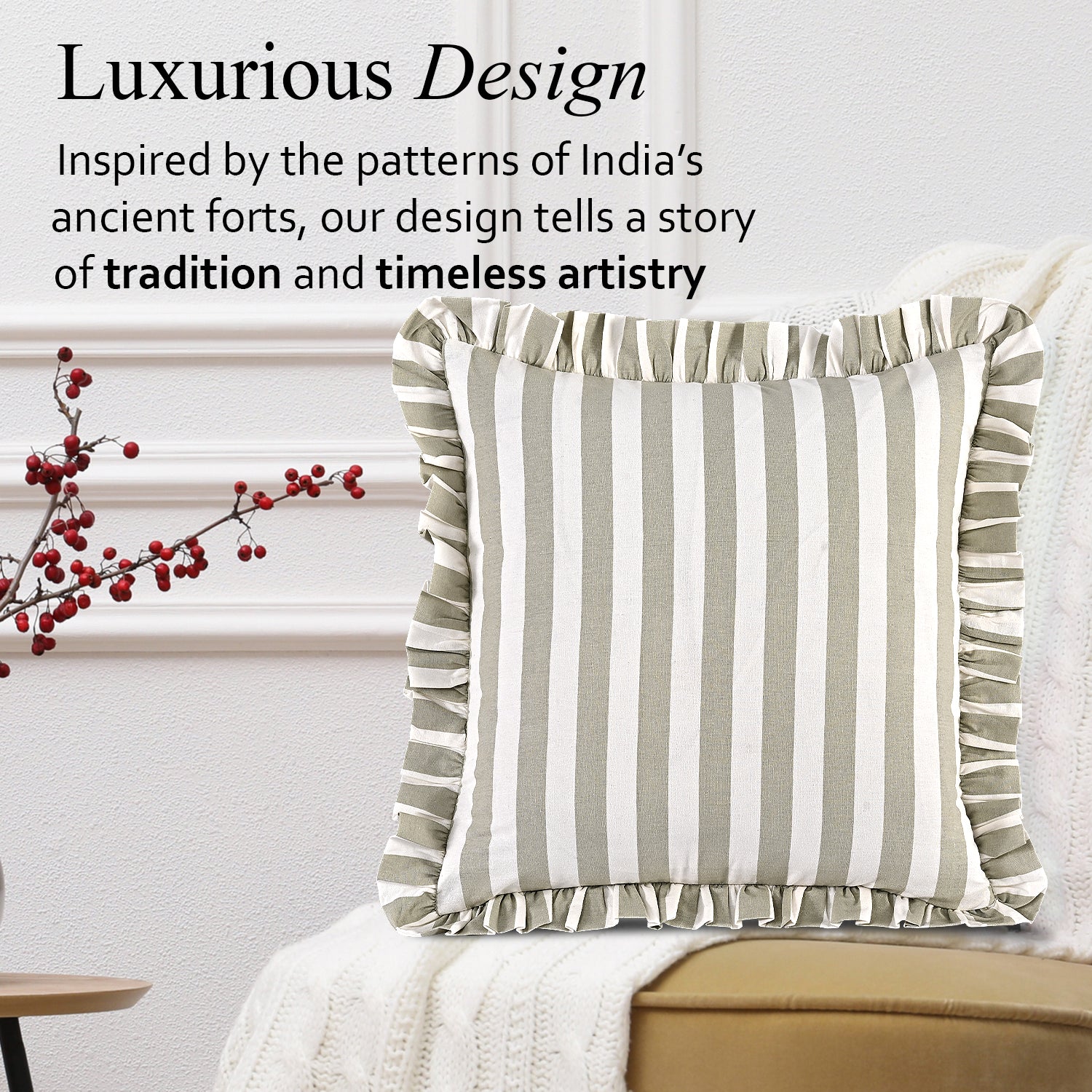 Grey Striped Ruffle Throw Pillow Covers