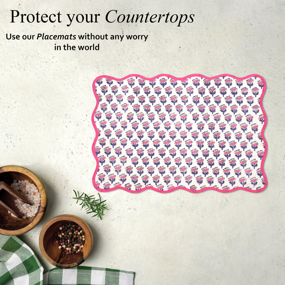 Rectangle 100% Cotton Reversible Placemat Set – Pink Sapphire