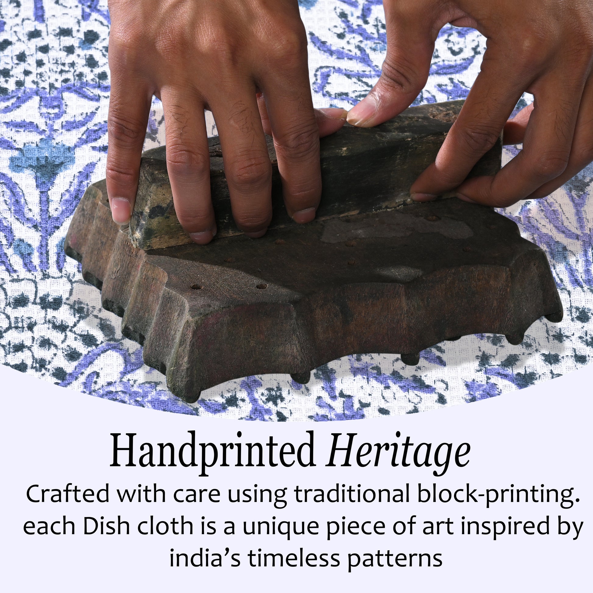 Hand Block Printed Waffle Kitchen Towels – Indigo Blue