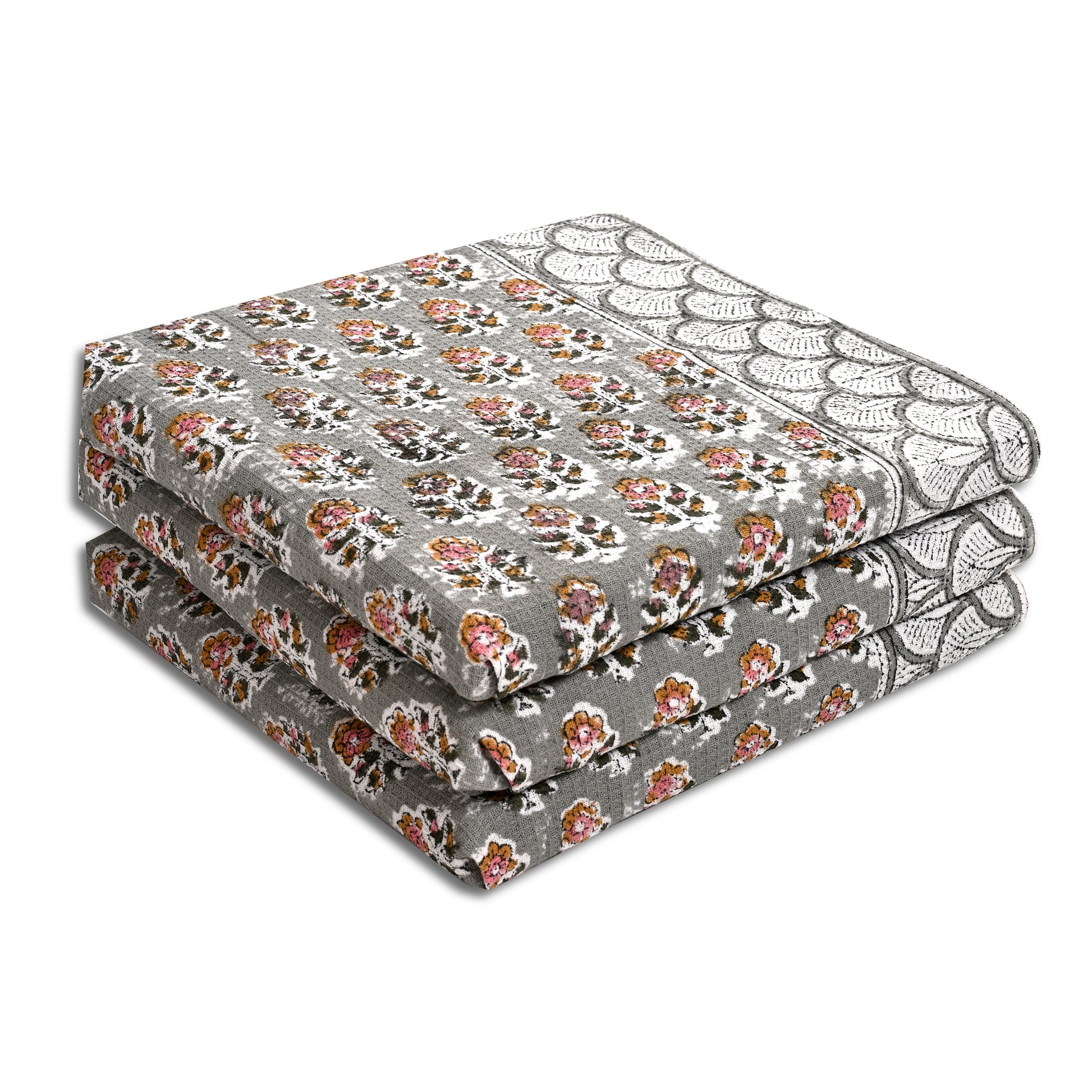 Hand Block Printed Waffle Kitchen Towels – Labra Gray