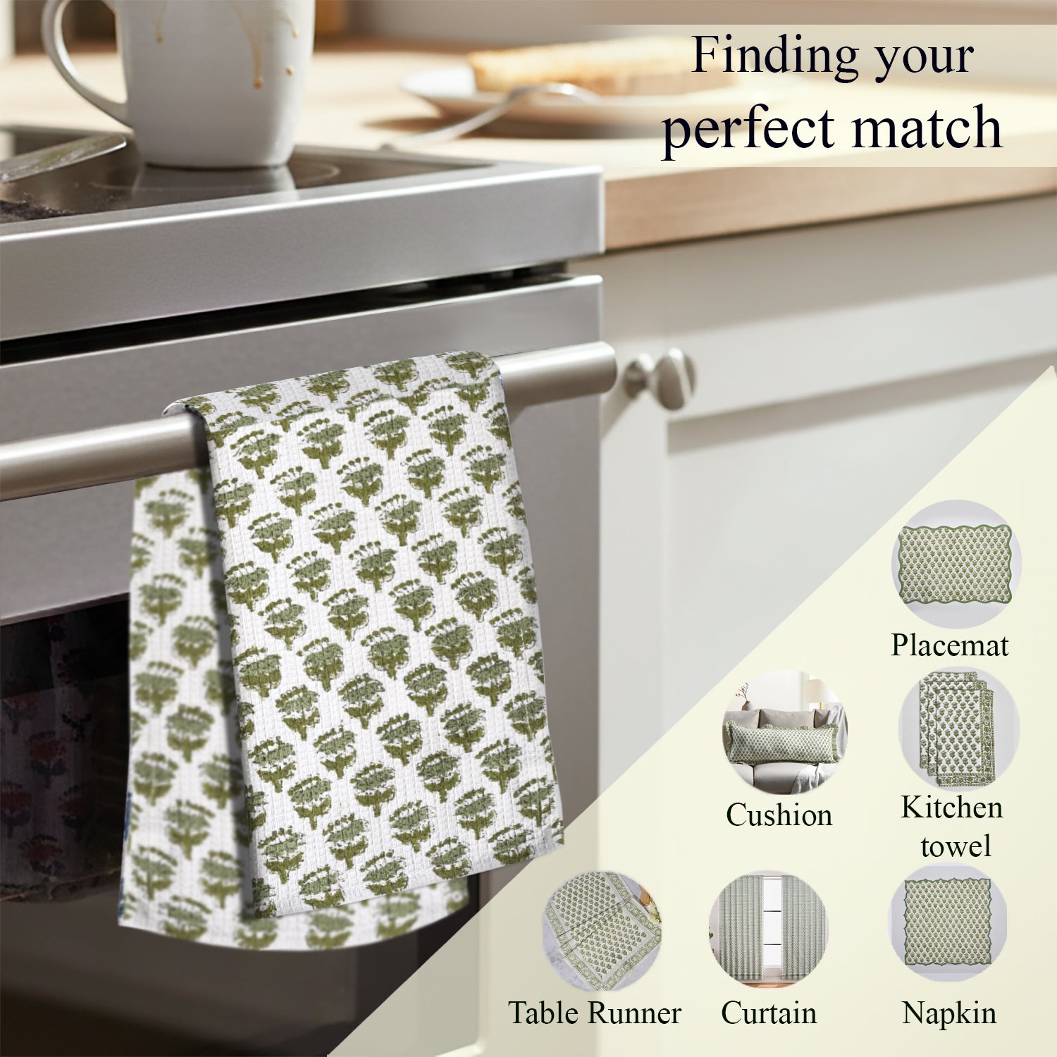 Hand Block Printed Waffle Kitchen Towels – Emerald Green