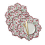 red floral garnet cotton placemat with scalloped edge embroidery