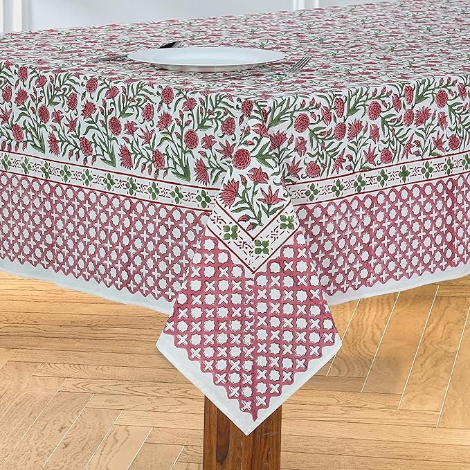 Red Garnet 100% Cotton Tablecloth on Farmhouse Kitchen Dining Table