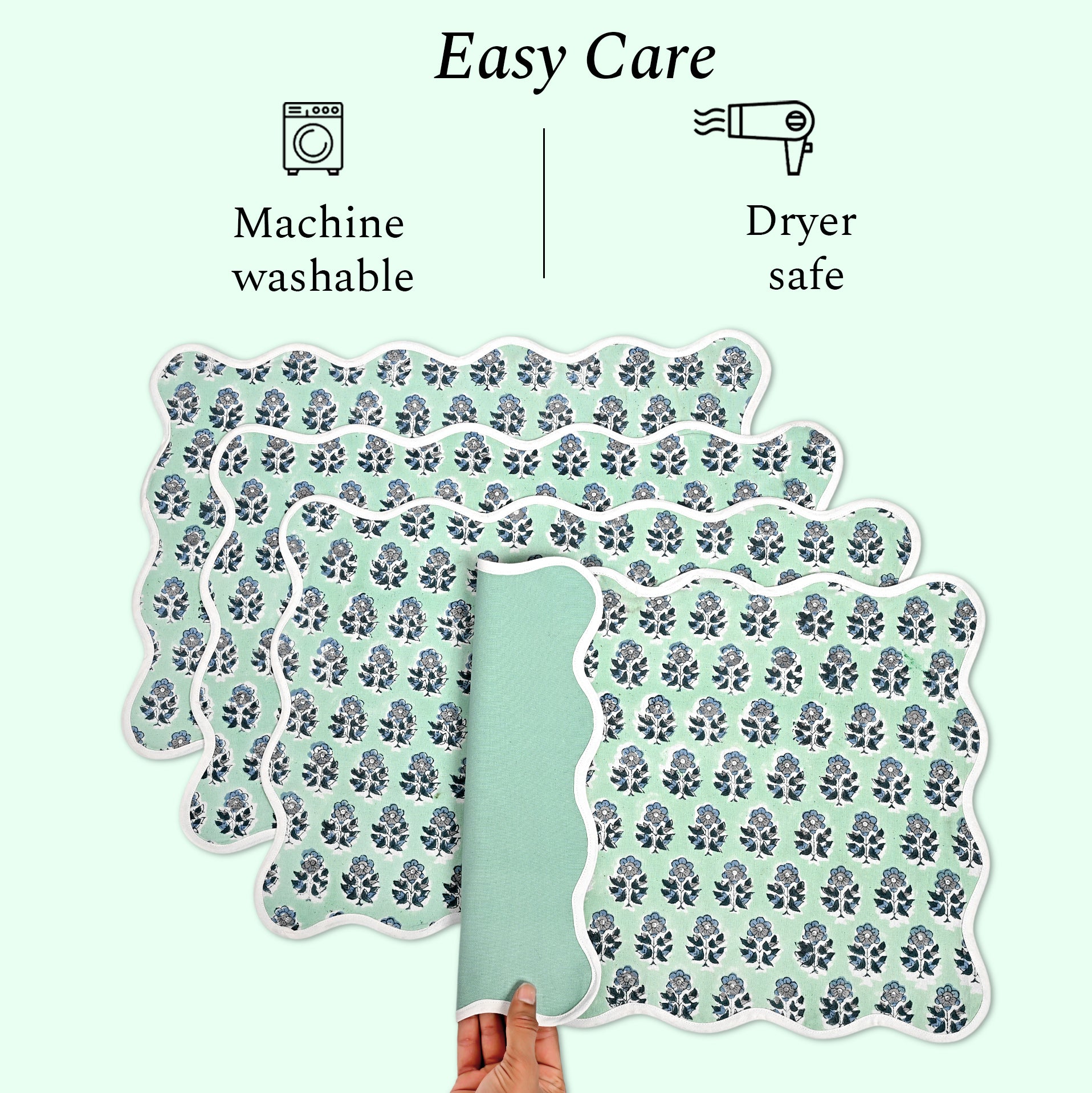 Rectangle 100% Cotton Reversible Placemat Set – Poppy Blue