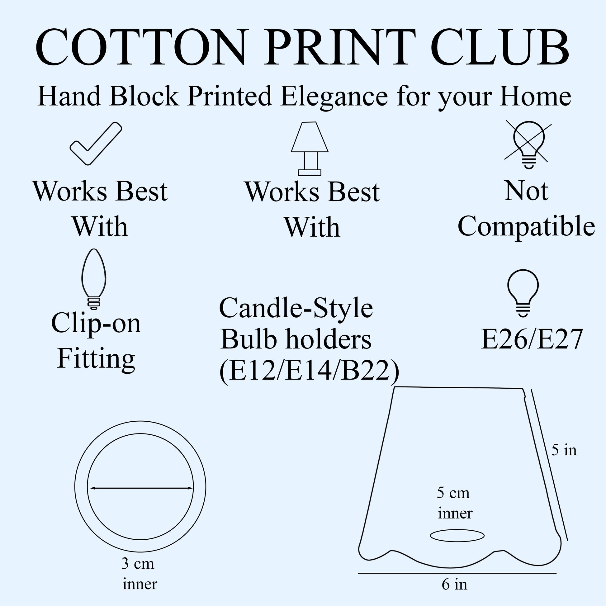 Hand Block Printed Cotton Lampshade – Scallop Floral Apatite Blue