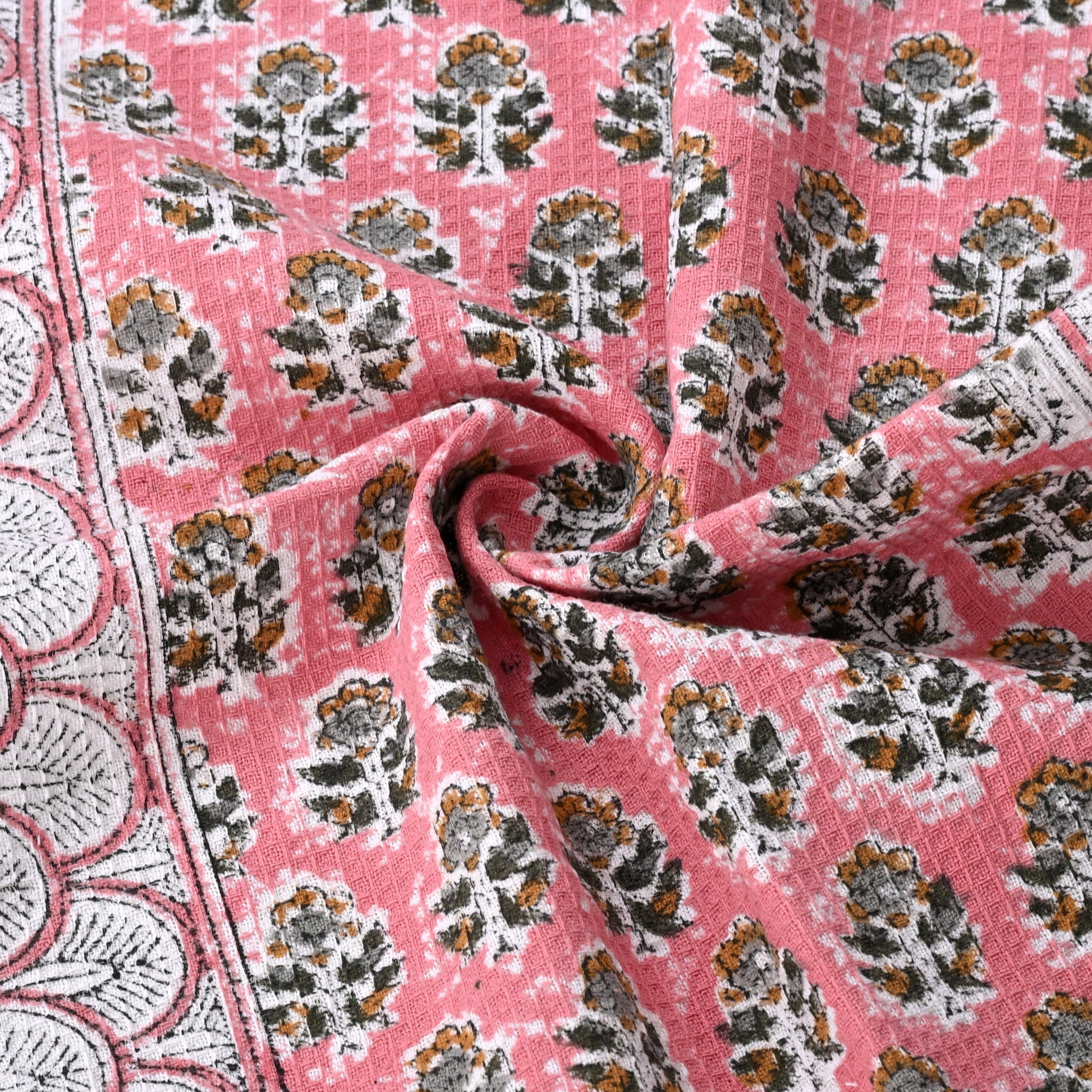 Hand Block Printed Waffle Kitchen Towels – Poppy Pink