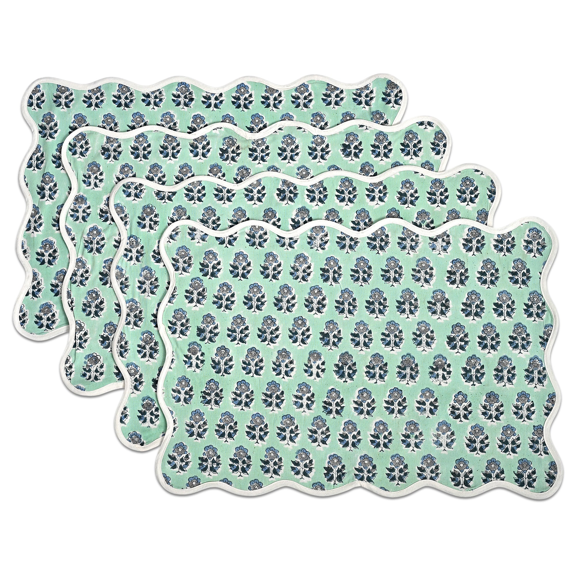 Rectangle 100% Cotton Reversible Placemat Set – Poppy Blue