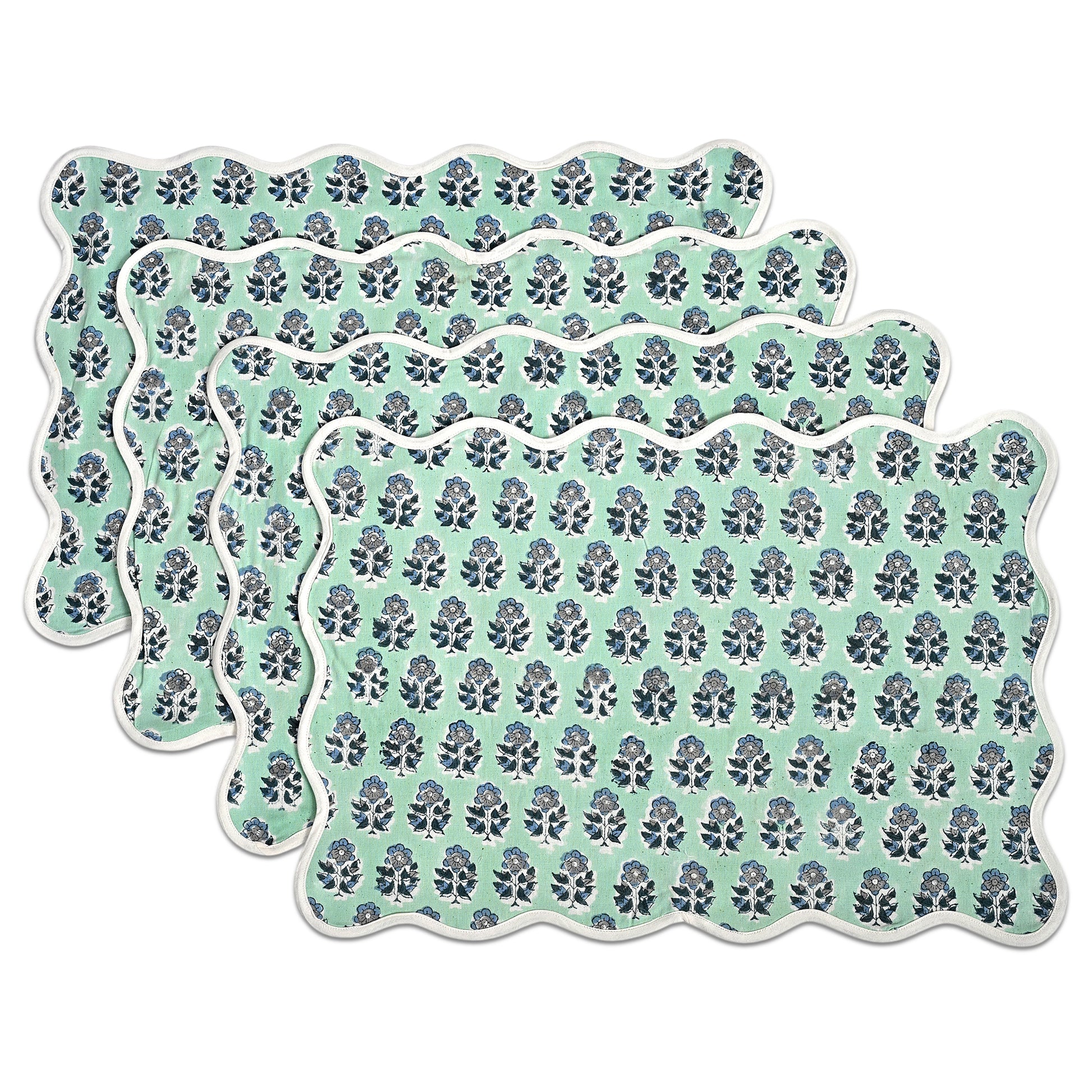 Rectangle 100% Cotton Reversible Placemat Set – Poppy Blue
