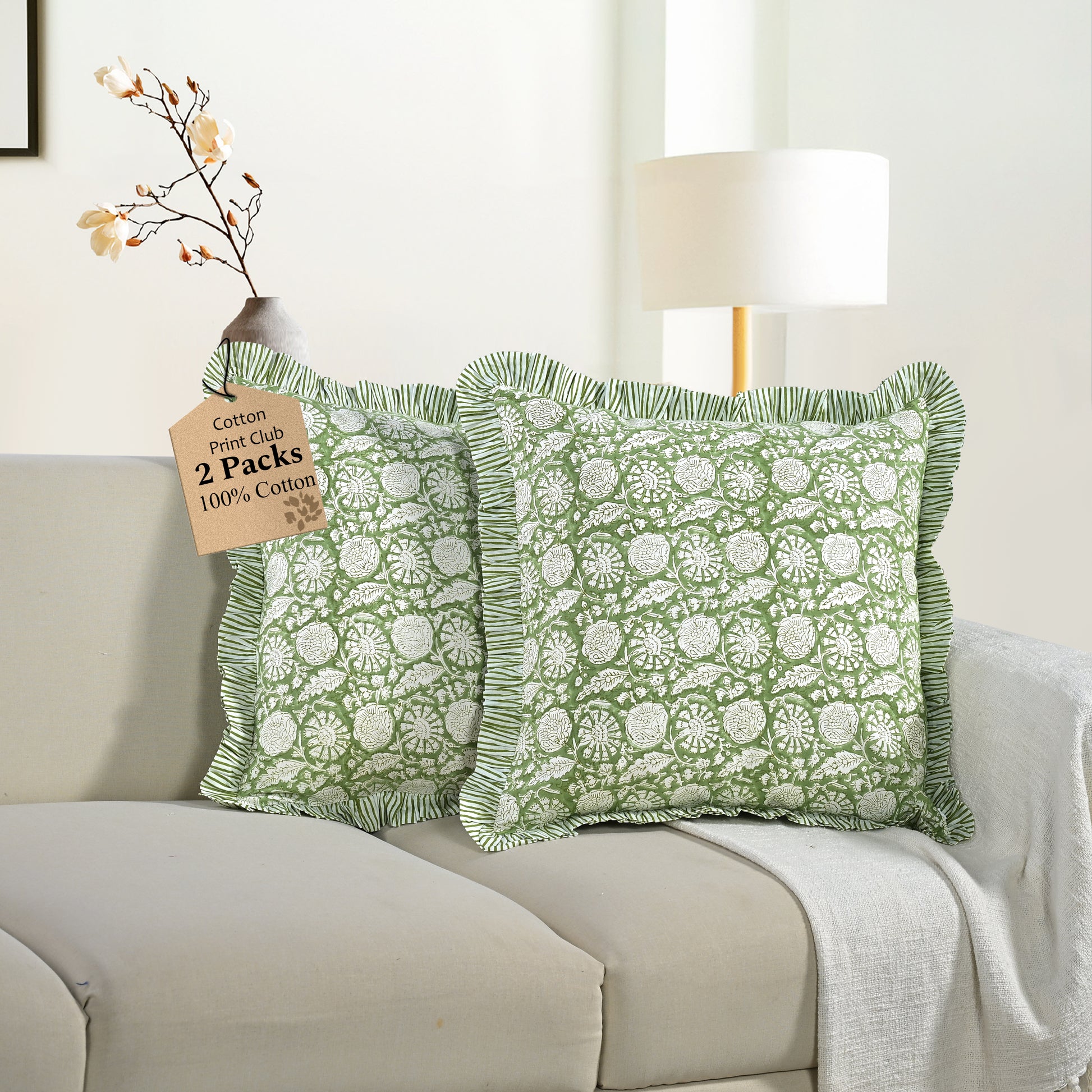 Ruffle Throw Pillow Covers - Olive Bloom