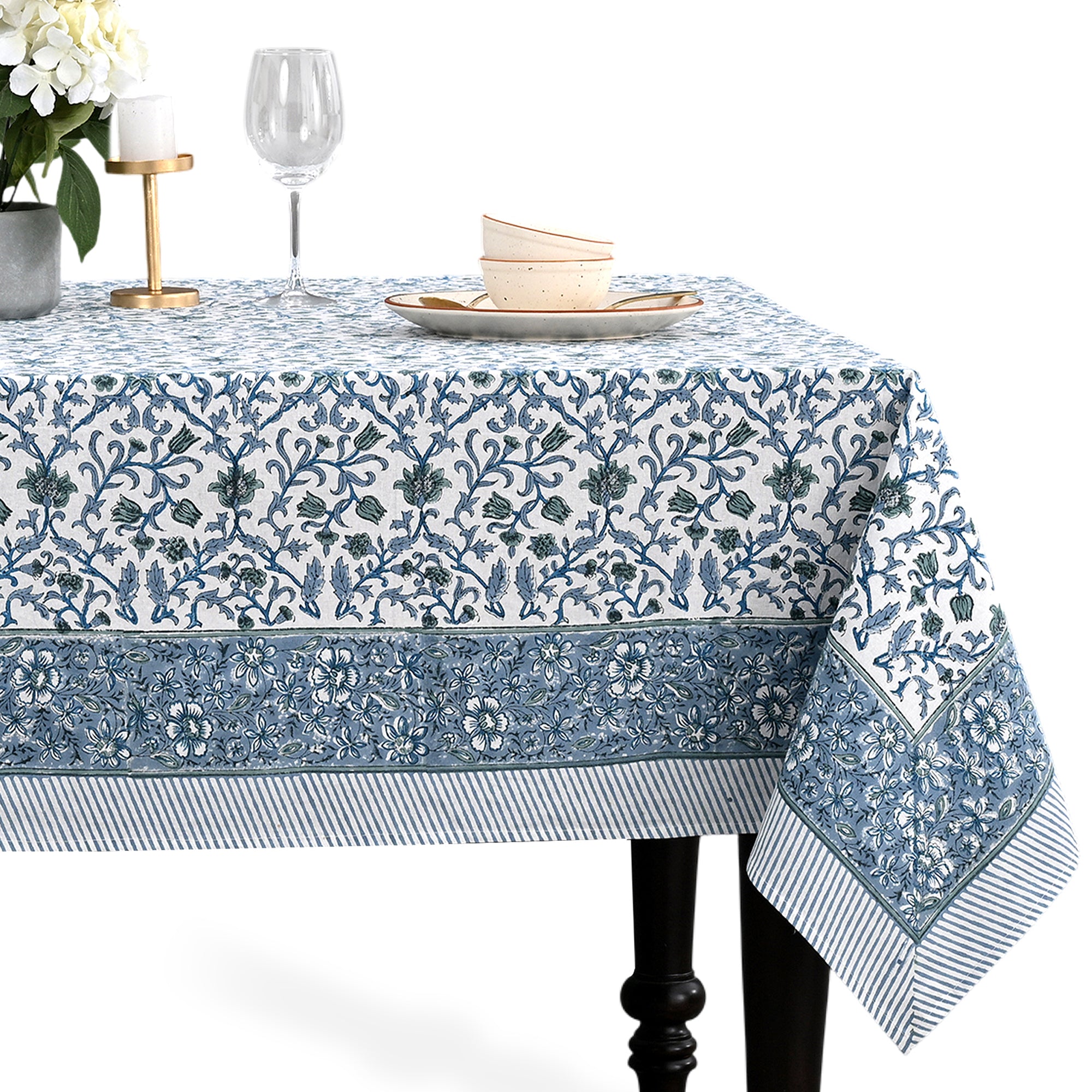 Cotton Block Print Tablecloth – Ocean Vine