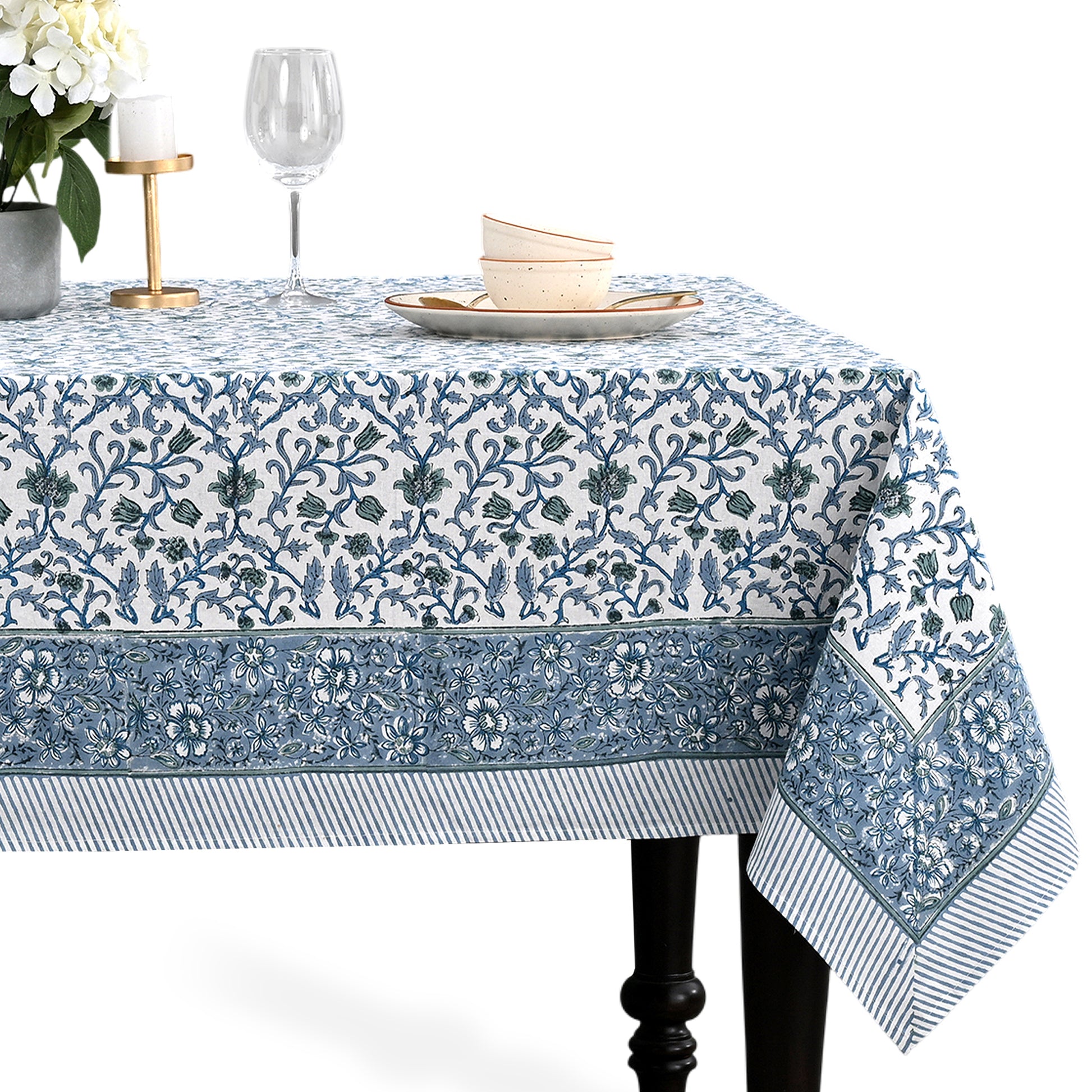 Cotton Block Print Tablecloth – Ocean Vine