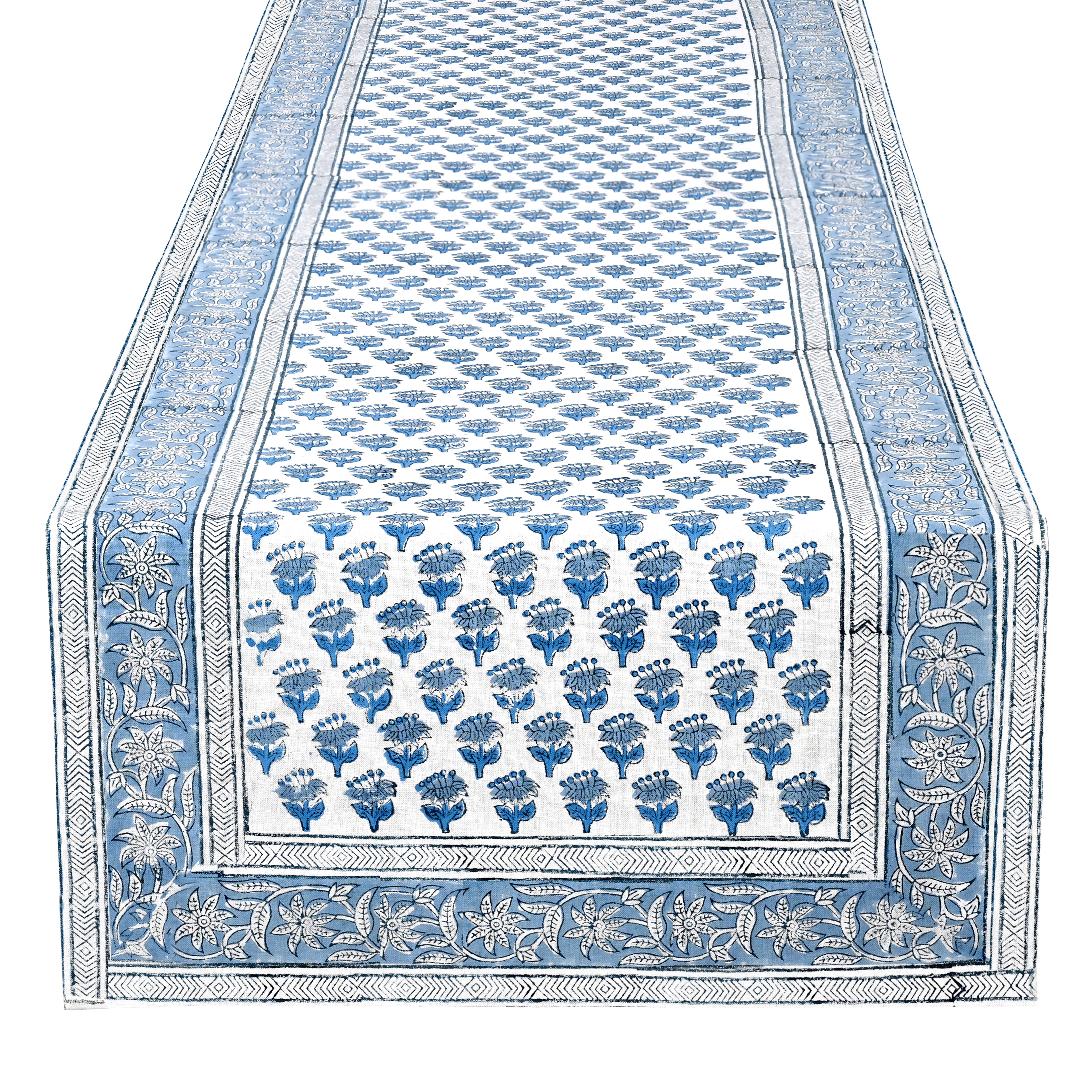 Cotton Block Print Table Runner - Apatite Blue