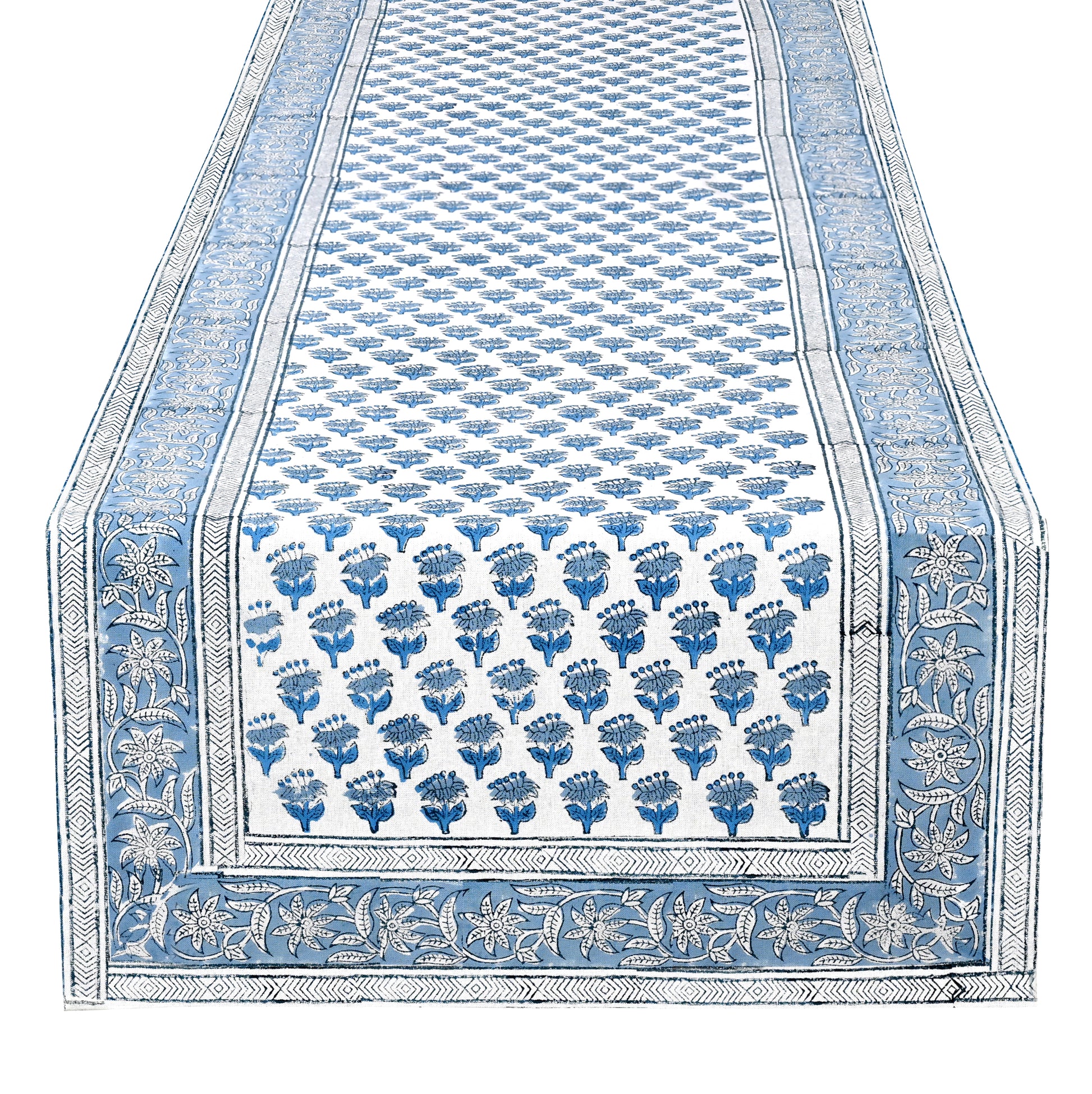 Cotton Block Print Table Runner - Apatite Blue