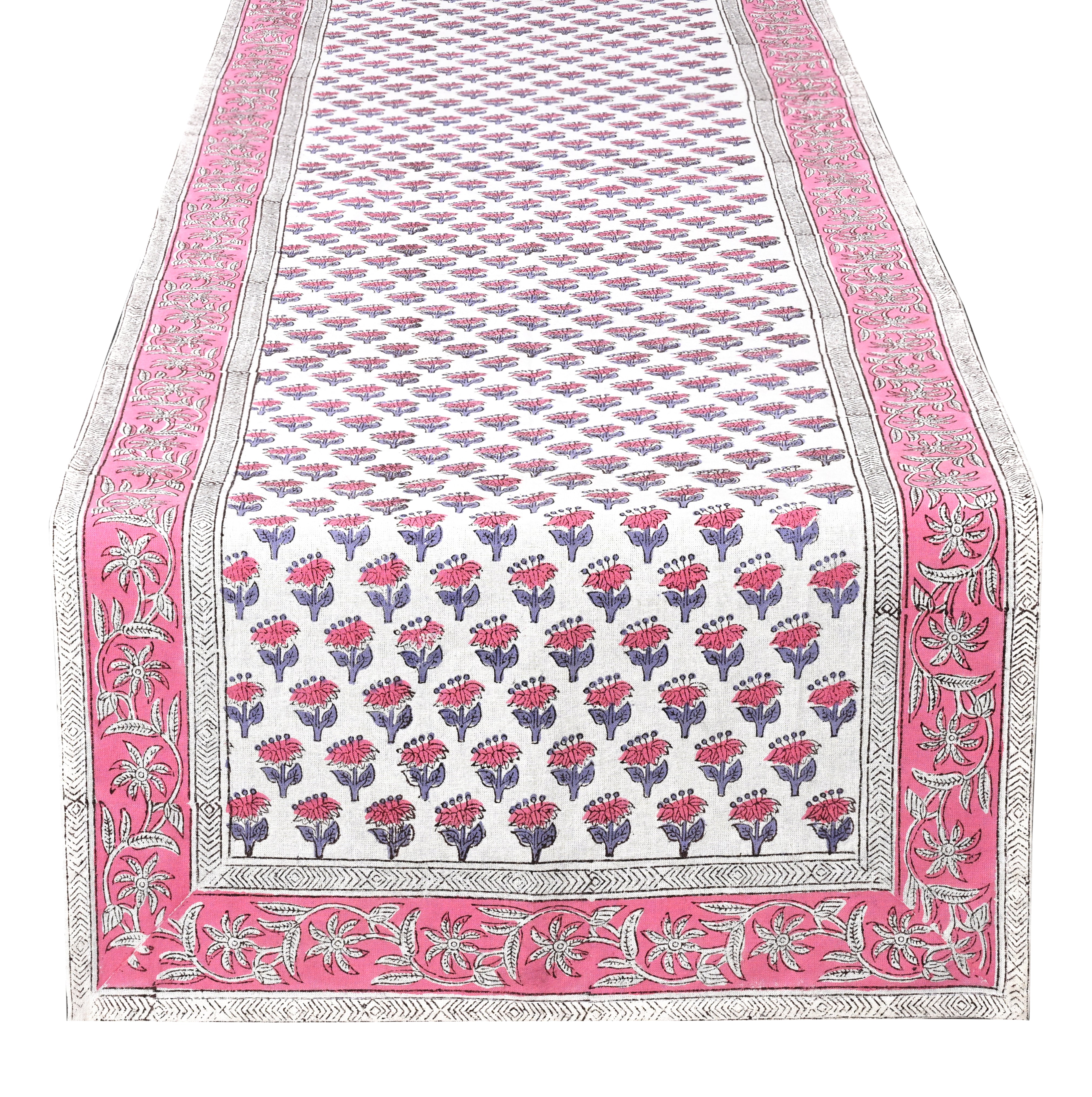Cotton Block Print Table Runner - Pink Sapphire