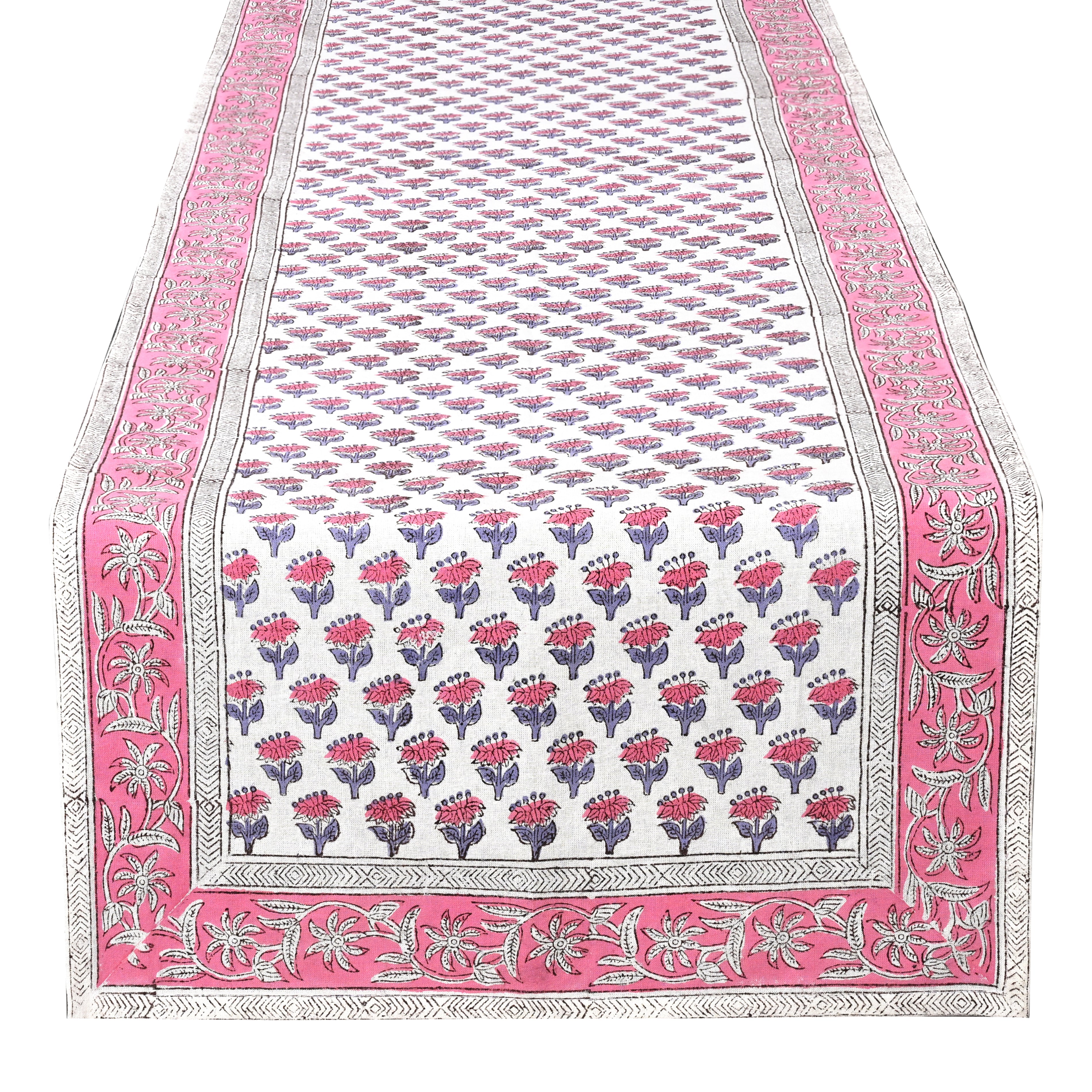 Cotton Block Print Table Runner - Pink Sapphire